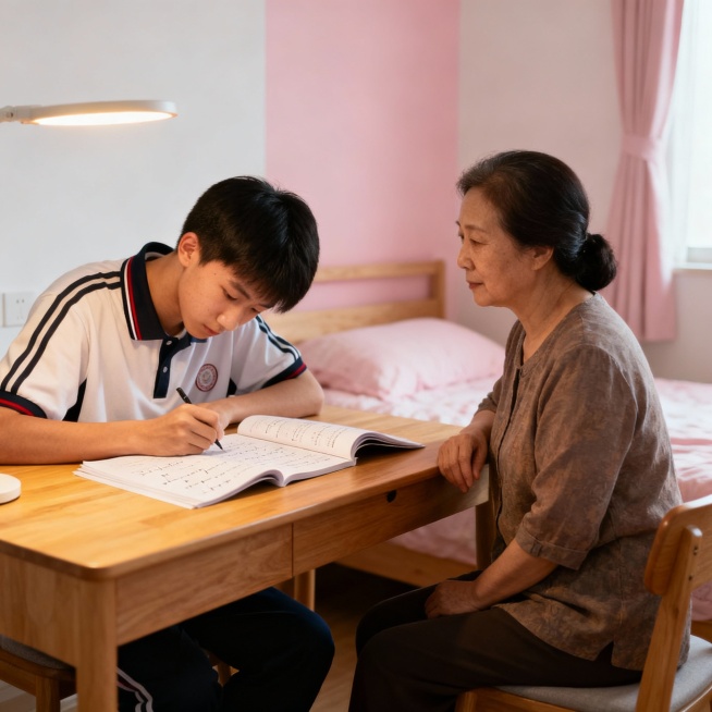 高中家长在辅导15岁的学生高中数学作业，孩子穿着校服，母子或母女，中国人面孔。帮我生成20张预览效果