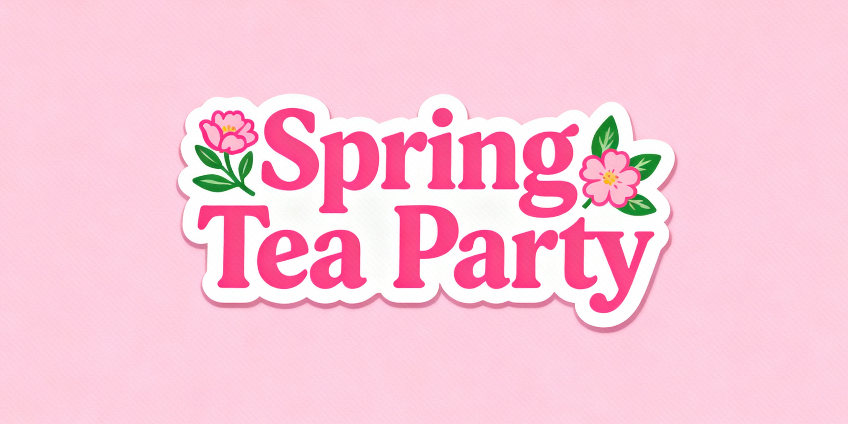 生成一张美式春日Spring Tea Party标题贴纸粉红色 - 图片创意预览
