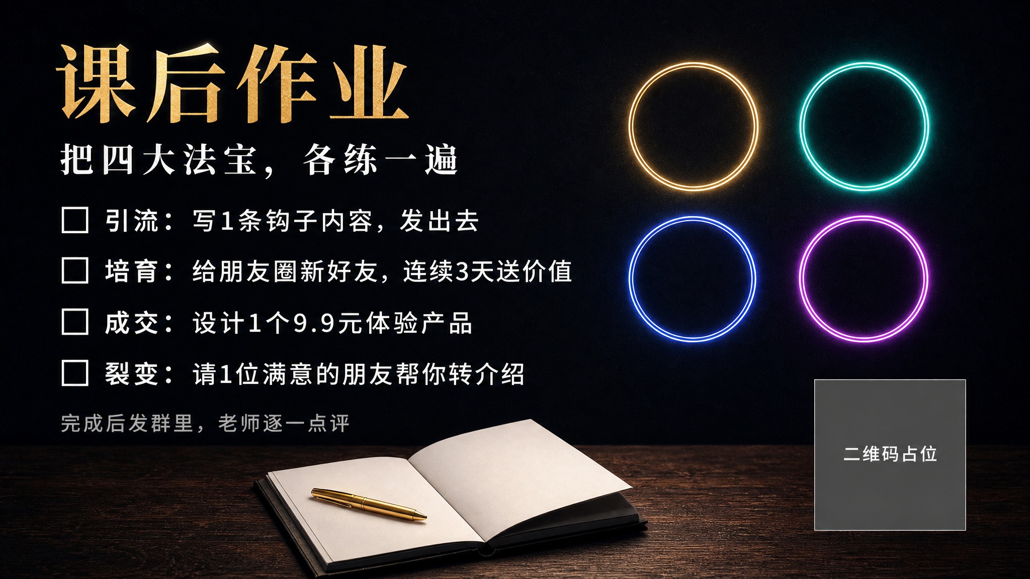 基于参考图的深色质感风格和霓虹发光圆环元素，重新设计为课程作业… - 图片创意预览