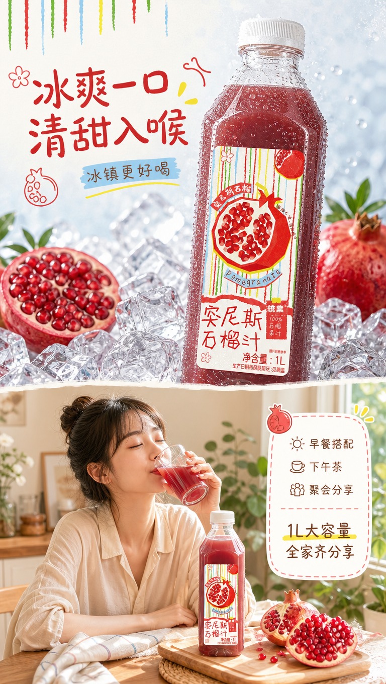 [商品] 使用【图1】统业突尼斯石榴汁1L装透明瓶；保留瓶身所… - 图片创意预览