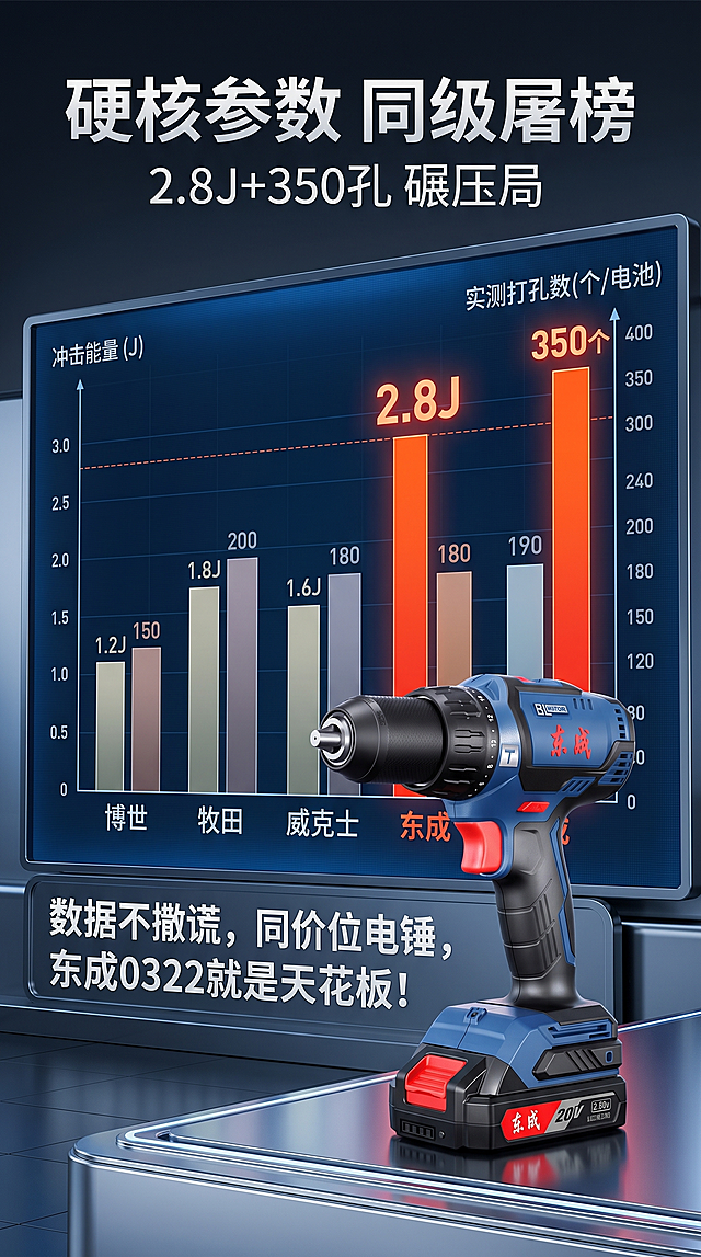 科技感十足的3D风设计，赛博朋克色调搭配霓虹灯效果，金属质感与粒子光效强化未来感，突出产品硬核参数与数据可视化，展现现代工业美学。