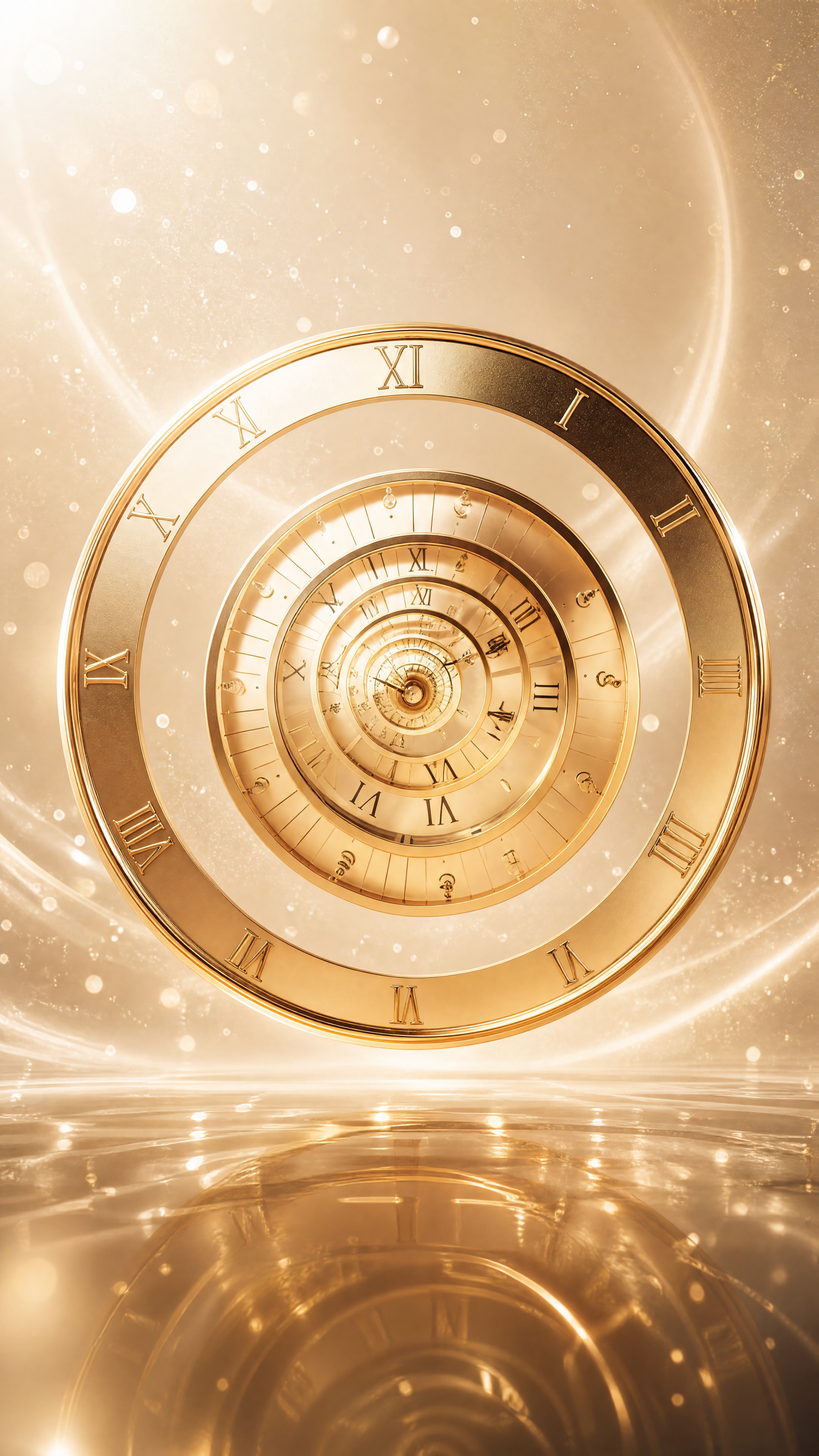 参考图1的多层嵌套金色时钟表盘风格，画面中心是多层同心嵌套的金… - 图片创意预览