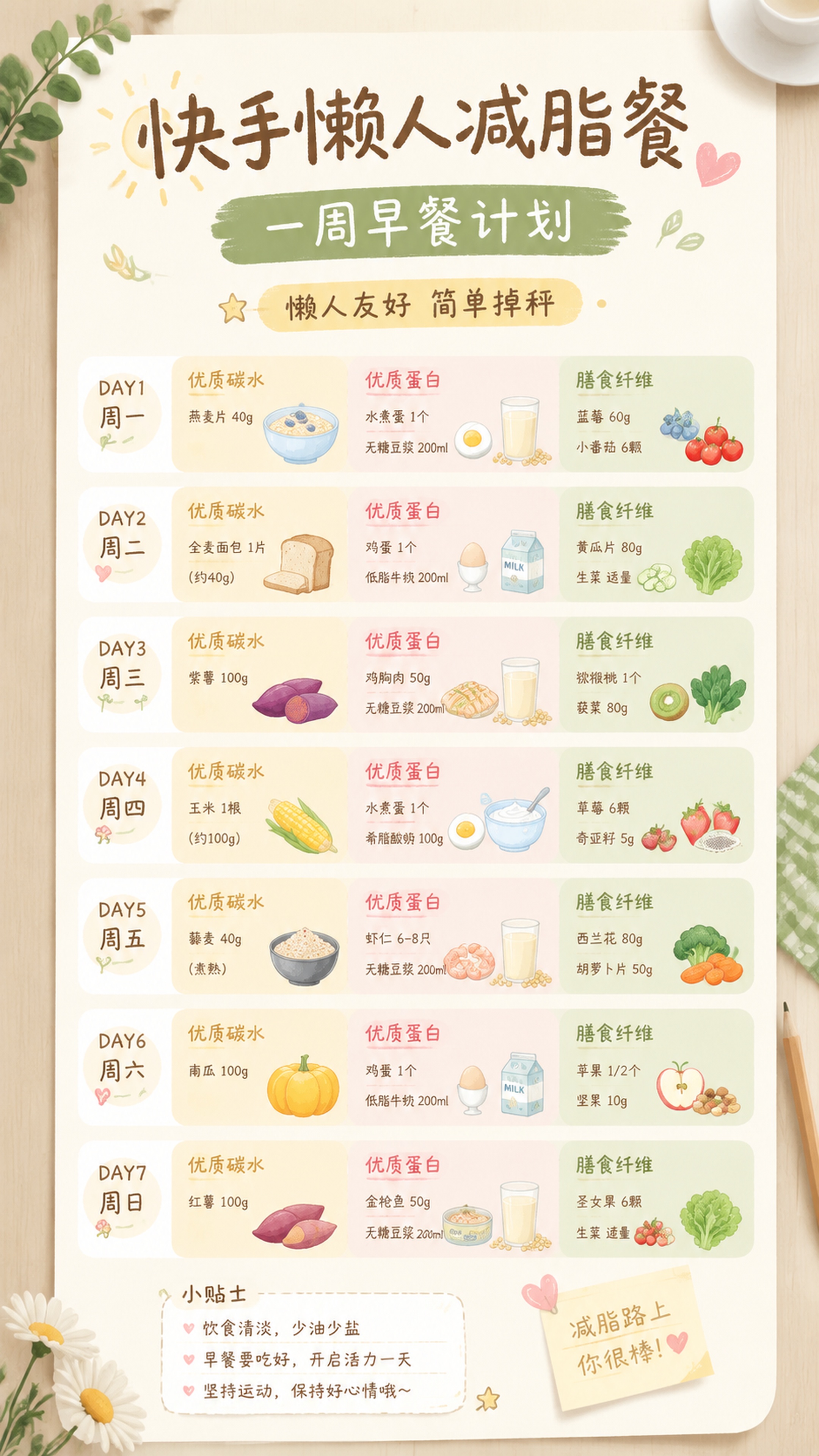 9:16竖版健康减脂海报，设计风格为ins风手写治愈风，背景为… - 图片创意预览