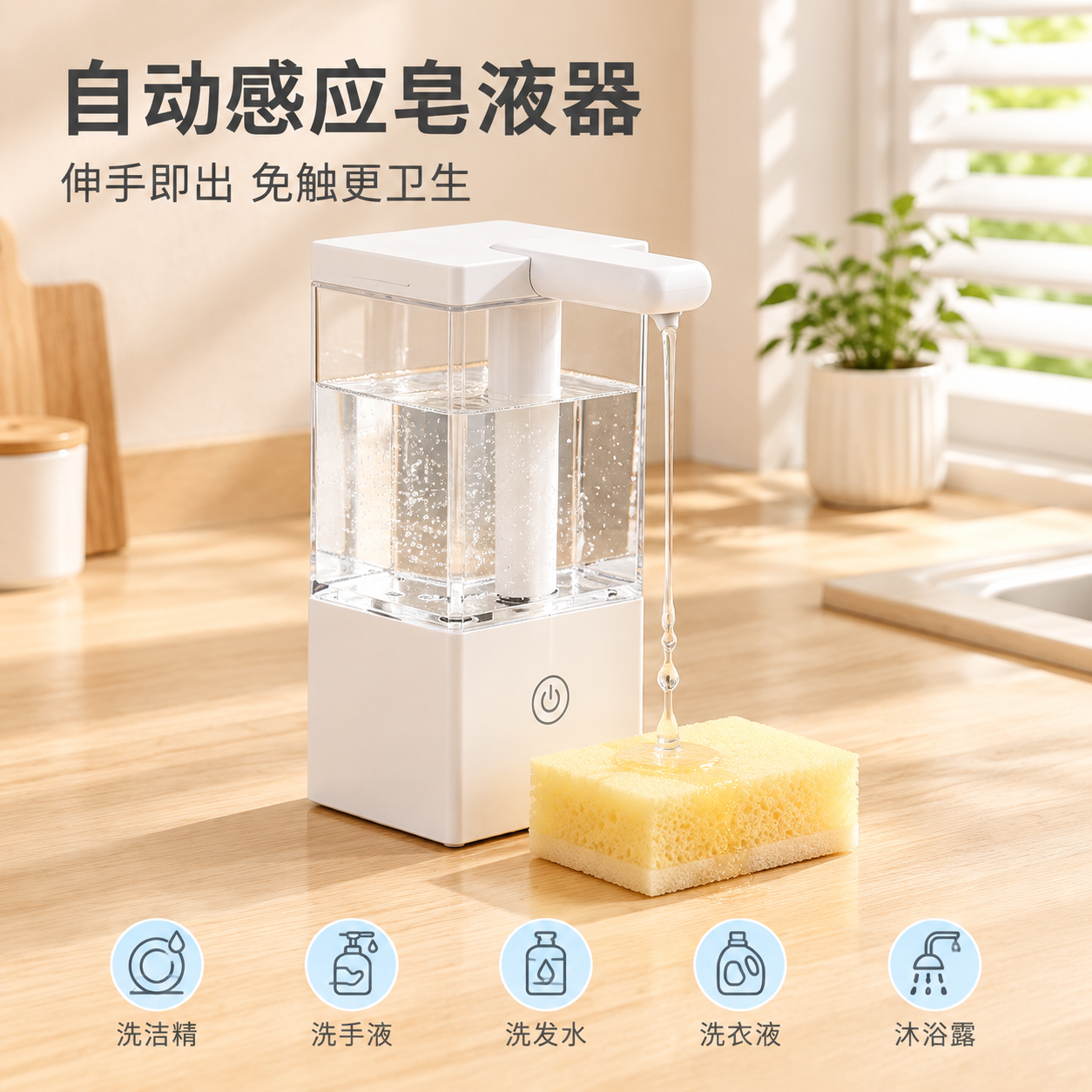 [主图-1] 白色自动感应皂液器产品首图，建立洁净实用的第一印… - 图片创意预览