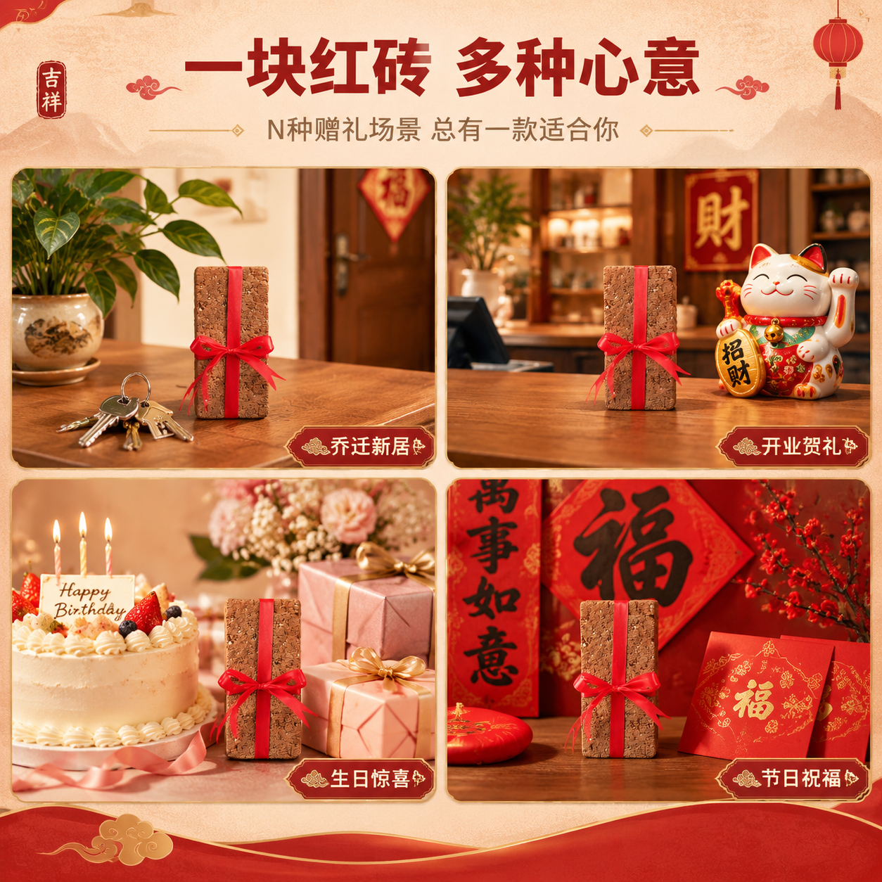 [商品] 使用【图1】红砖捆红绳吉祥伴手礼（小尺寸融入各场景中… - 图片创意预览