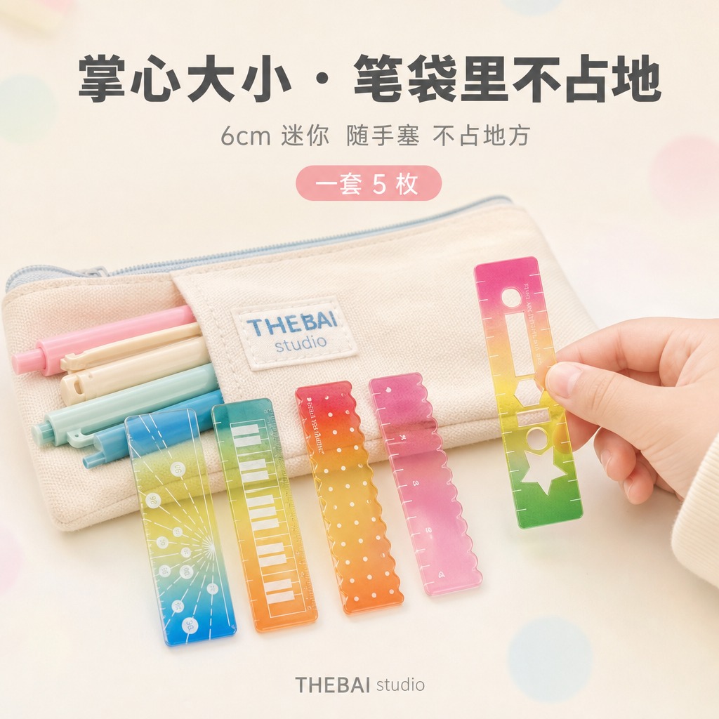 1:1方形构图，严格还原上传的THEBAI studio掌心尺… - 图片创意预览