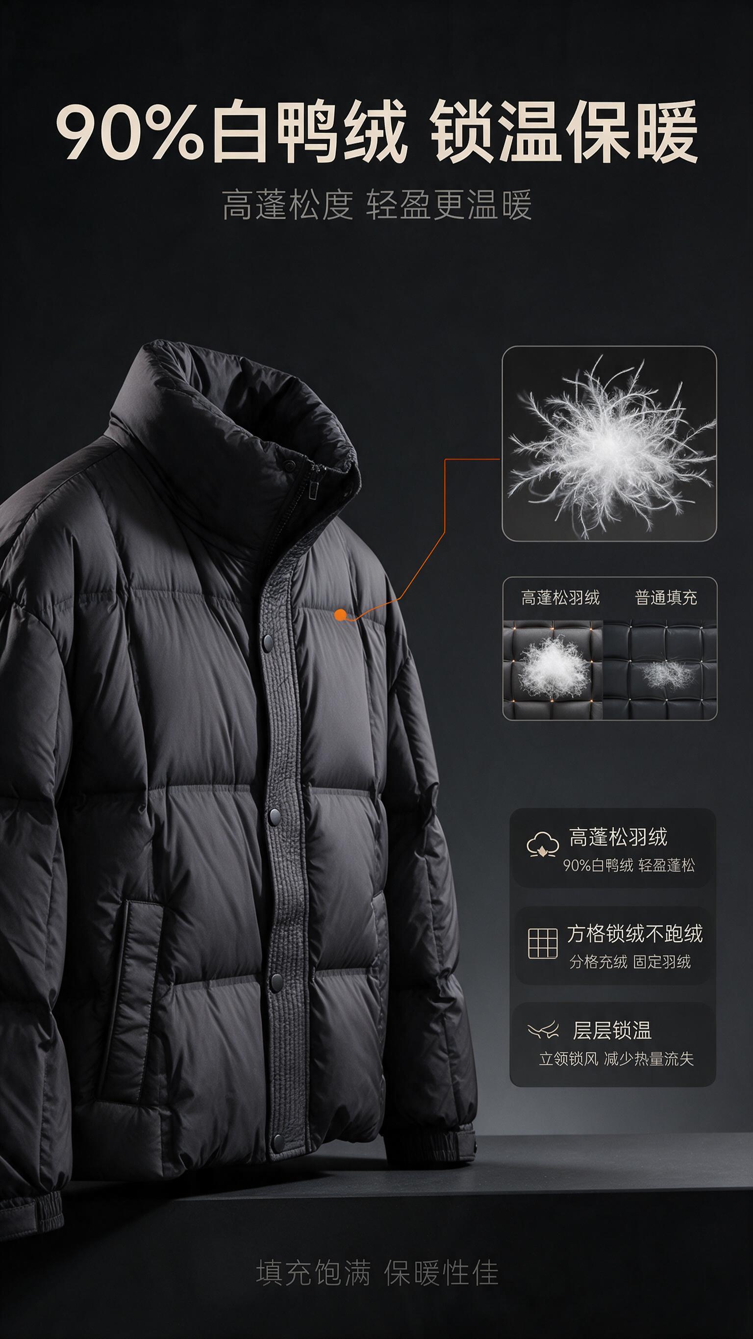 [商品] 使用【图1】黑色立领短款面包羽绒服；商品处理：保留立… - 图片创意预览