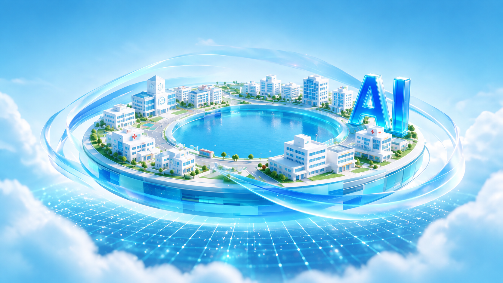 将图一中的建筑替换为图二的白色简约卡通风格建筑样式，保留图一的… - 图片创意预览