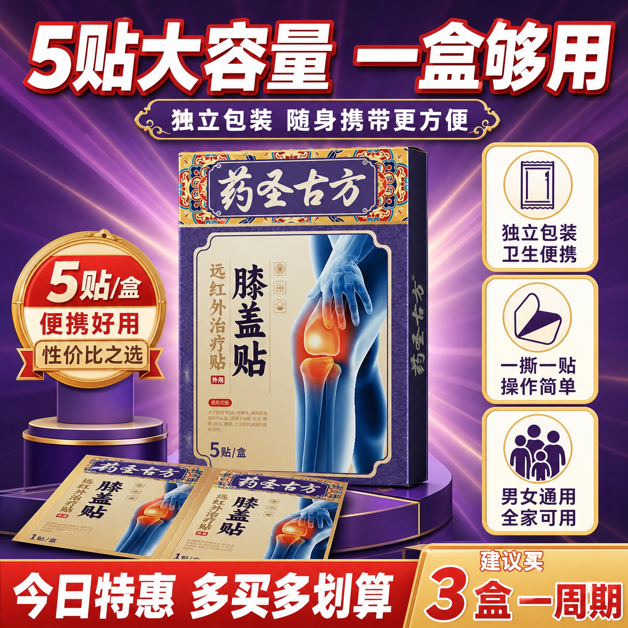 [主图-5] 规格与转化决策，主题：5贴/盒 便携好用 性价比… - 图片创意预览