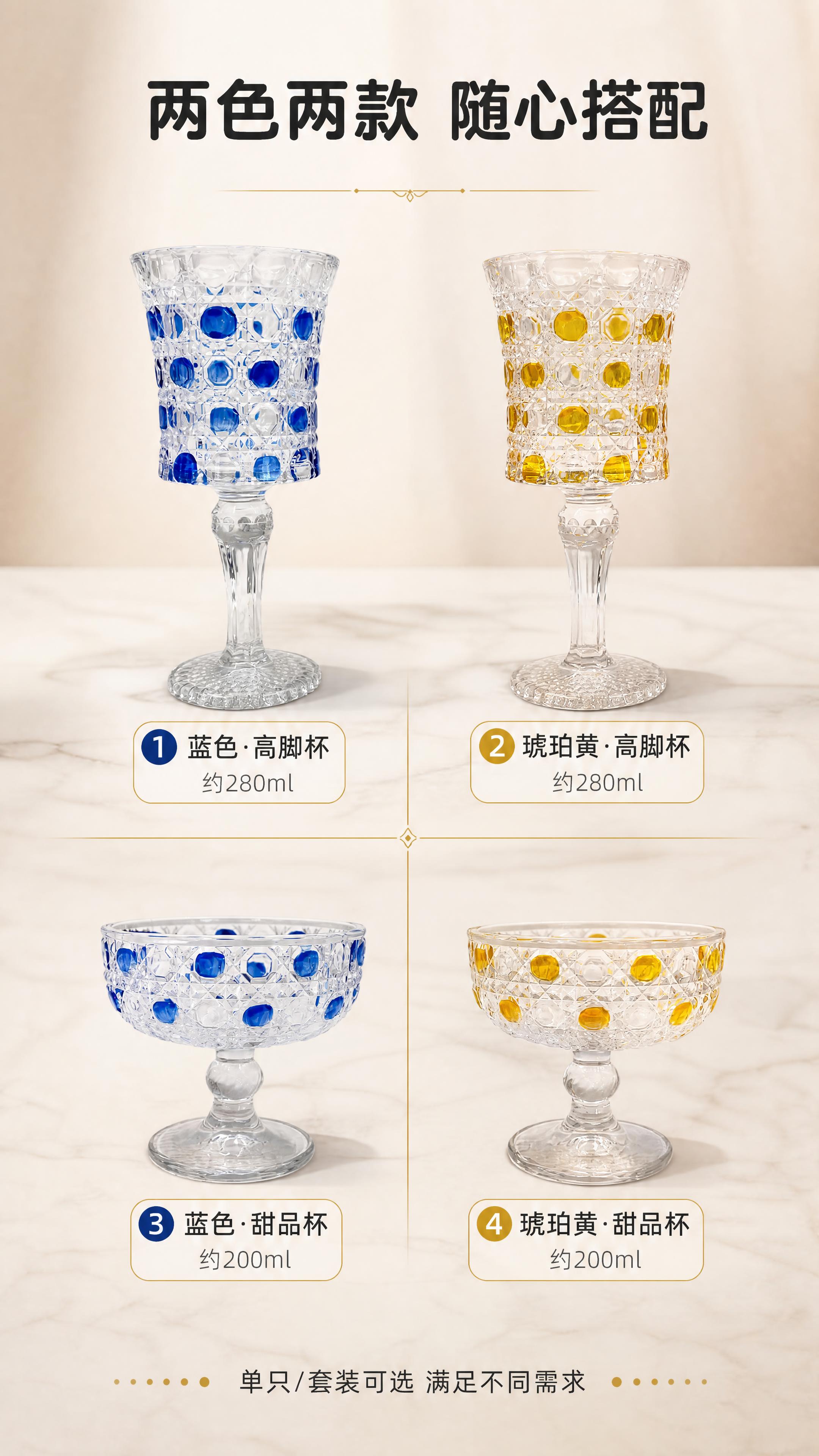[商品] 使用【图1】蓝色套装（高杯+甜品杯）和【图2】琥珀黄… - 图片创意预览
