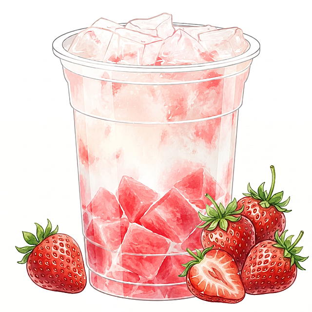旁边要搭配草莓。杯子外面