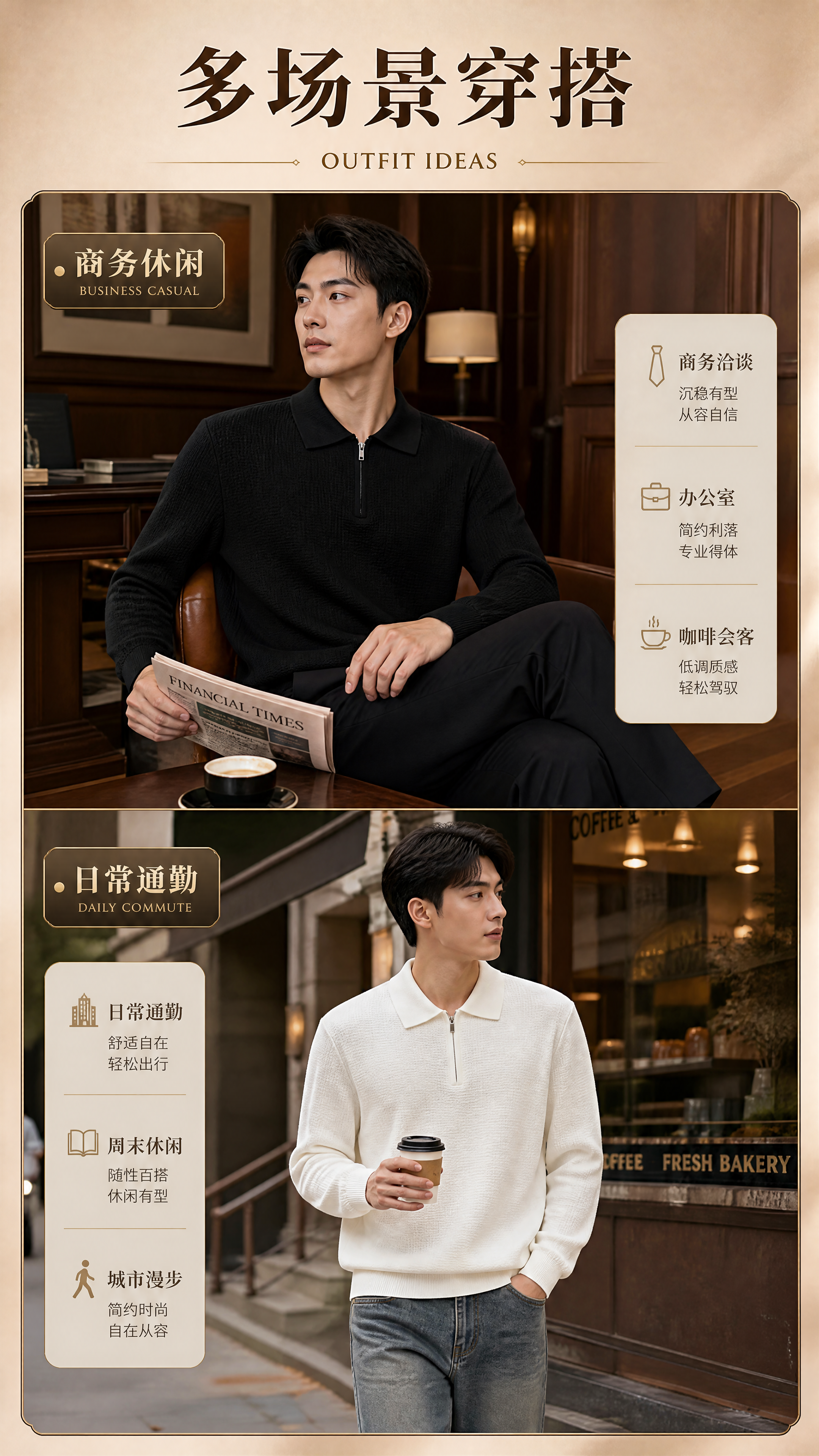 [商品] 使用【图1】黑色、【图3】白色男士半拉链翻领针织衫；… - 图片创意预览