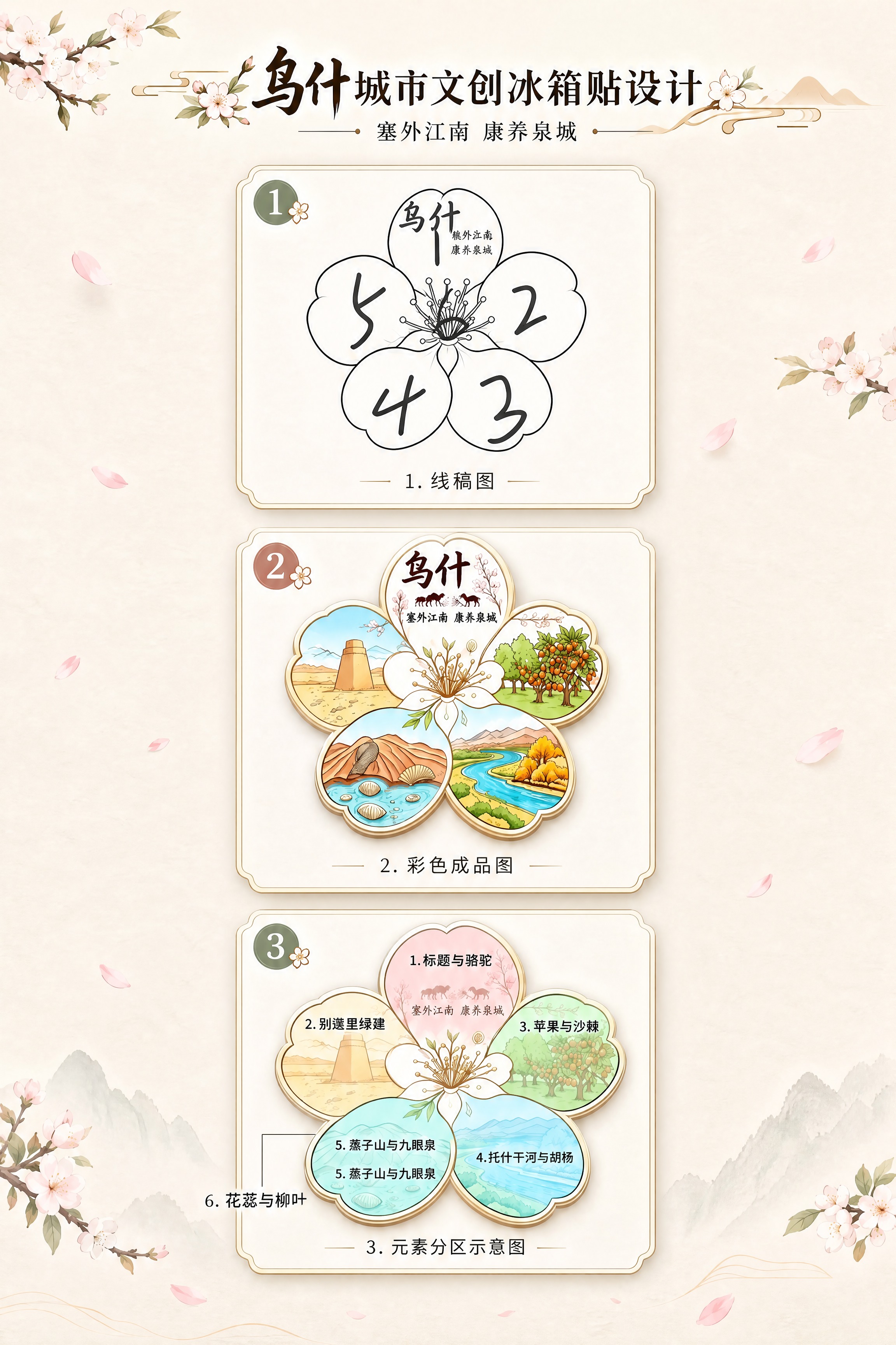 将这张乌什城市文创冰箱贴设计海报调整为A4竖版比例（2:3），… - 图片创意预览