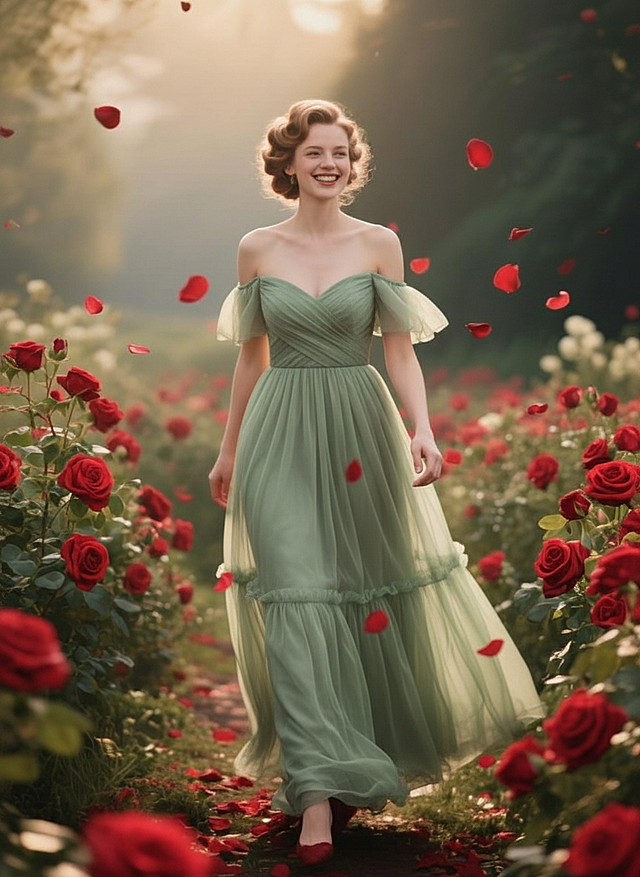 将图1的人物换为图2的绿色裙子