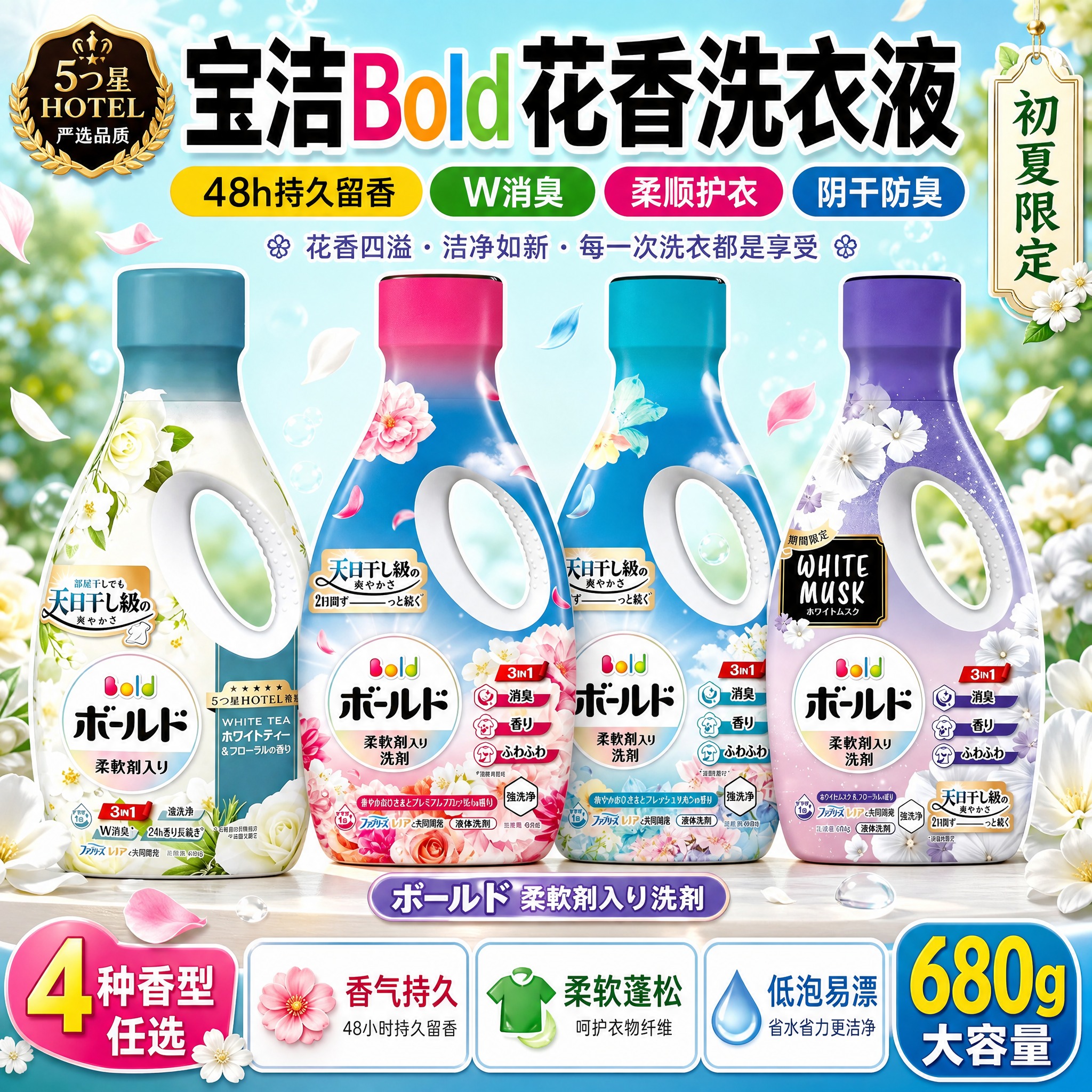 [单张主图] 宝洁Bold花果香洗衣液4款香型组合装 爆款促销… - 图片创意预览