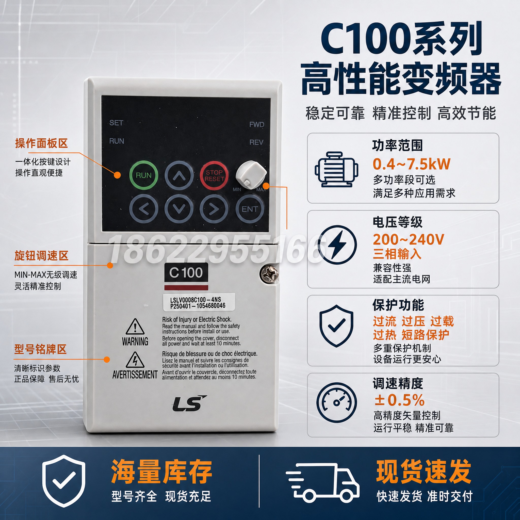 [主图-2] LS电气 C100 变频器核心亮点与结构说明图，… - 图片创意预览