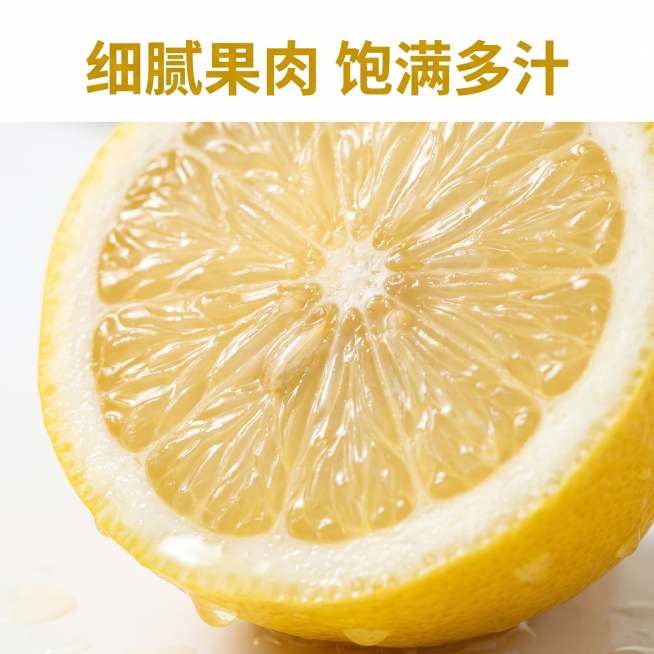 [主图 3] 柠檬果肉细节微距特写。氛围风格：极致食欲感微距摄影，突出新鲜质感。画质：超高清商业微距摄影，纹理清晰可见，细节丰富。元素：保持柠檬果肉纹理与颜色和输入产品图一致，杜绝变形色差。镜头聚焦在预览效果