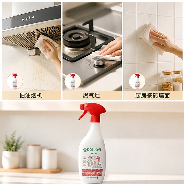 使用电商主图技能生成5张比例1:1的电商主图，适配平台为京东，商品为「图片1」，商品卖点为公仔油污净500ml，不要出现其他产品辅助，不要出现第二件半件字眼，需看起来高端，需要一张带简绍的边框的主图，2张简绍图，2张详情图