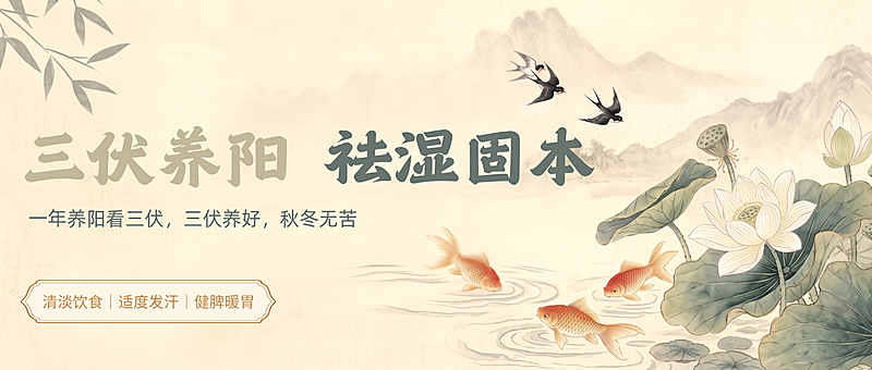 中式风三伏天祛湿养生知识科普公众号首图
