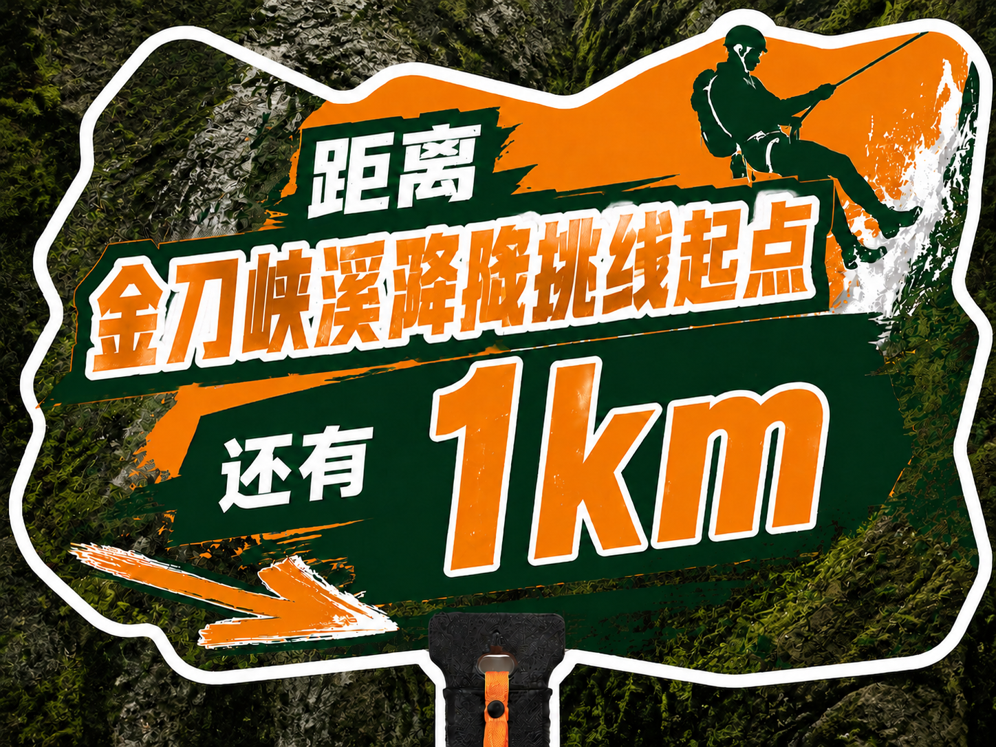 保持手举牌的异形轮廓、背景、字体风格、橙绿配色、溪降人物剪影、… - 图片创意预览