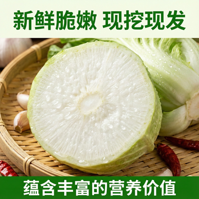 这张图片是产品主体这款产品是大头菜，是四川特产，我需要设计10张主图在拼多多上面售卖 主图场景布局能用到的多场景元素布局显得亲民一点      产品文案可以用：老少皆宜的健康食品。蕴含丰富的营养价值，预览效果