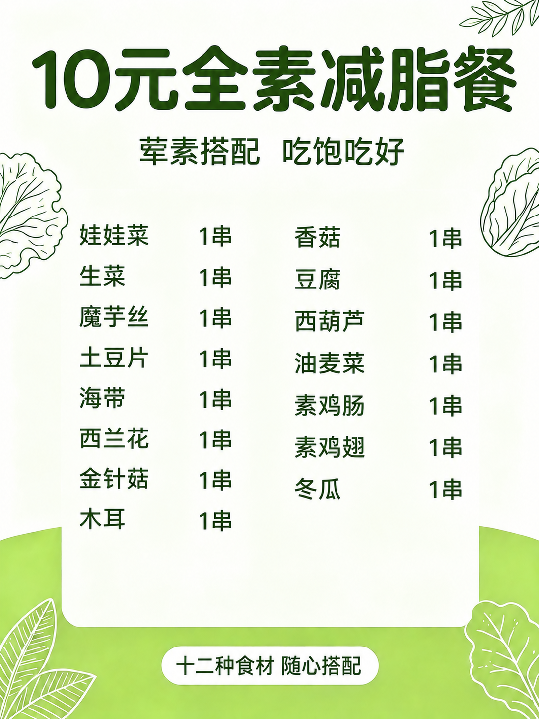 基于参考图修改，保持原图的整体版式、绿色清新风格、蔬菜线描装饰… - 图片创意预览