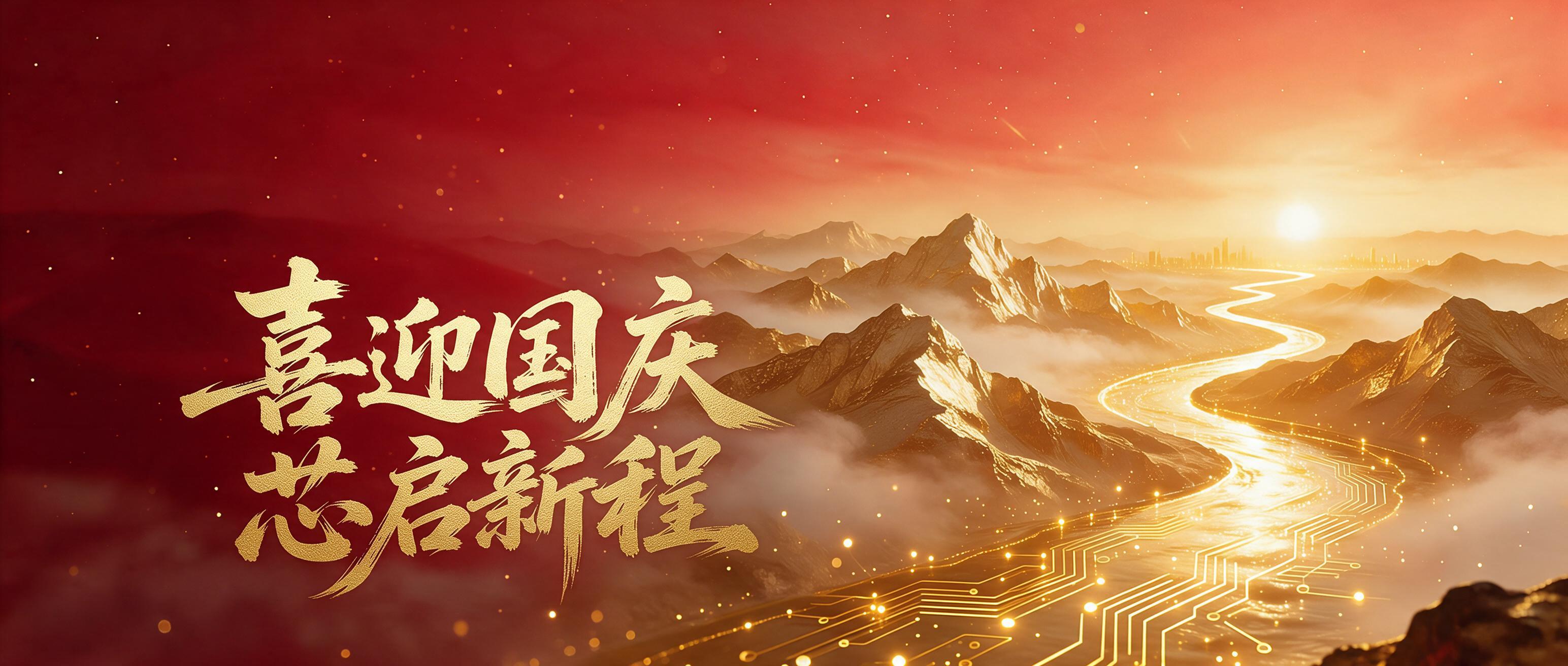 将"喜迎国庆 芯启新程"八个大字整体向下移动，位置调整到画面左… - 图片创意预览