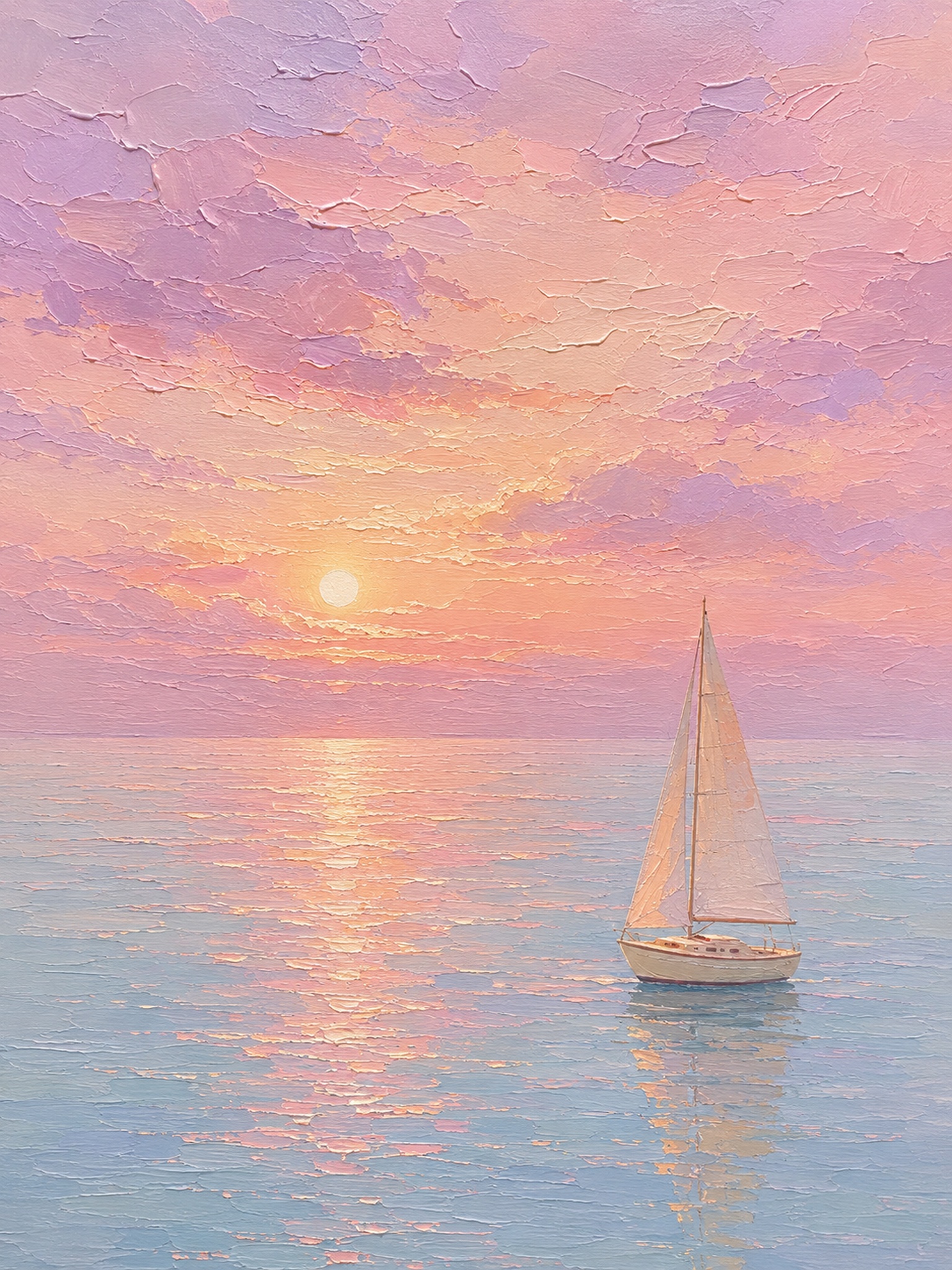 竖版印象派厚涂刮刀油画，整片画布立体凹凸肌理笔触，梦幻粉紫蜜桃… - 图片创意预览