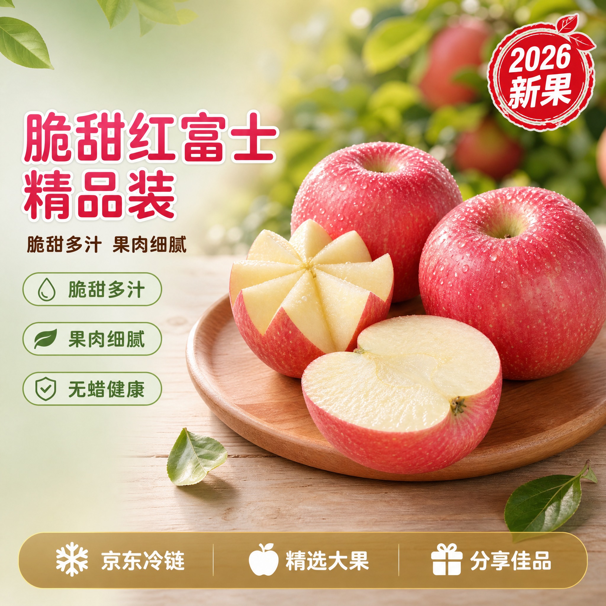 [主图-2] 陕西红富士苹果精品主图，京东1:1方图，核心任务… - 图片创意预览