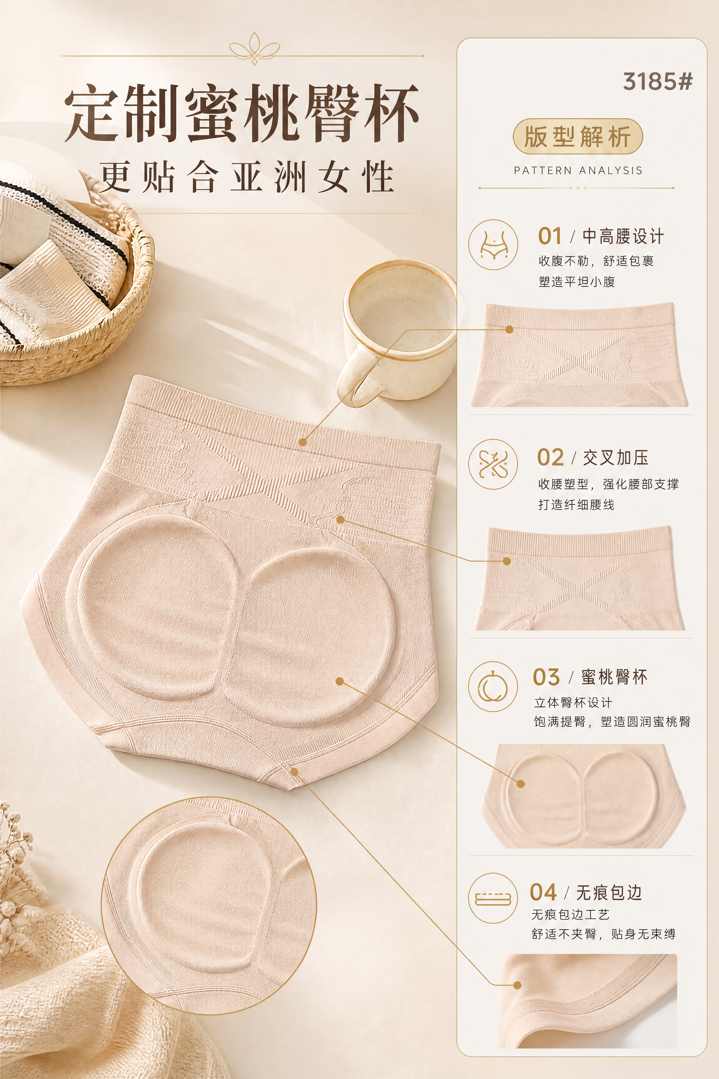 [商品] 使用【图3】QH3185高腰收腹提臀内裤背面蜜桃臀杯… - 图片创意预览