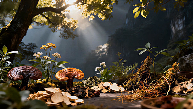 光影穿透林间，3D重拟物风呈现梦幻静谧的虚拟自然场景，油画质感融合清新质朴的草本元素，营造出治愈系视觉体验。