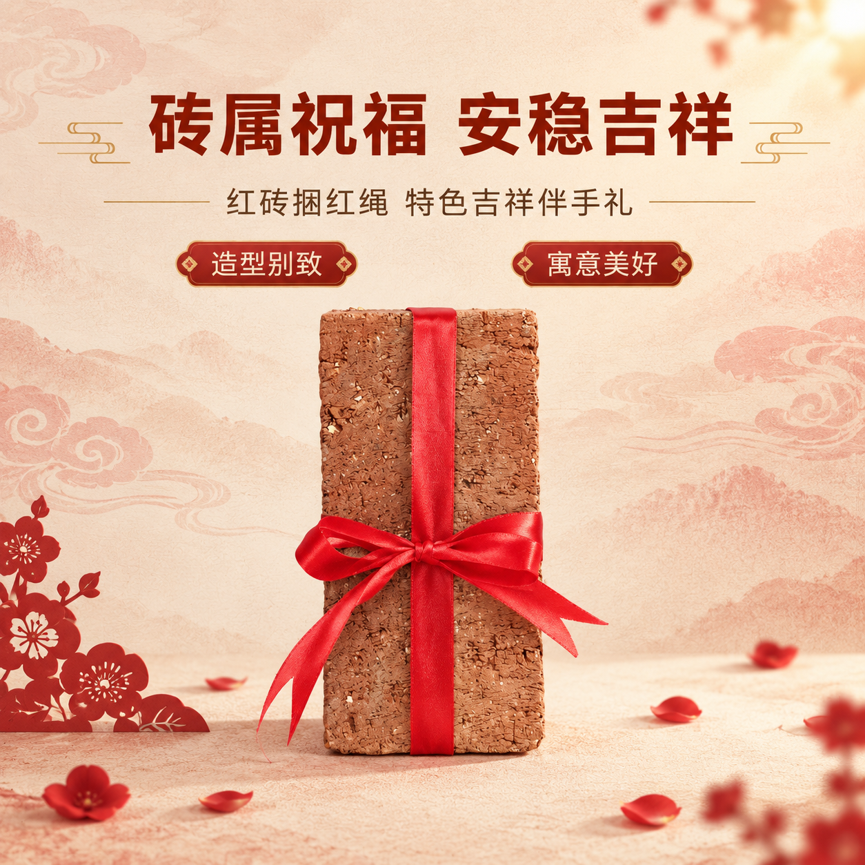 [商品] 使用【图1】红砖捆红绳吉祥伴手礼；保留红砖粗糙陶土质… - 图片创意预览