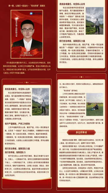 将4张优秀员工宣传图文合并为一张竖版宣传长图，保留所有文字和图片内容不删减，优化模板配色，保持红色庄重风格，提升整体视觉协调性，排版自然流畅预览效果