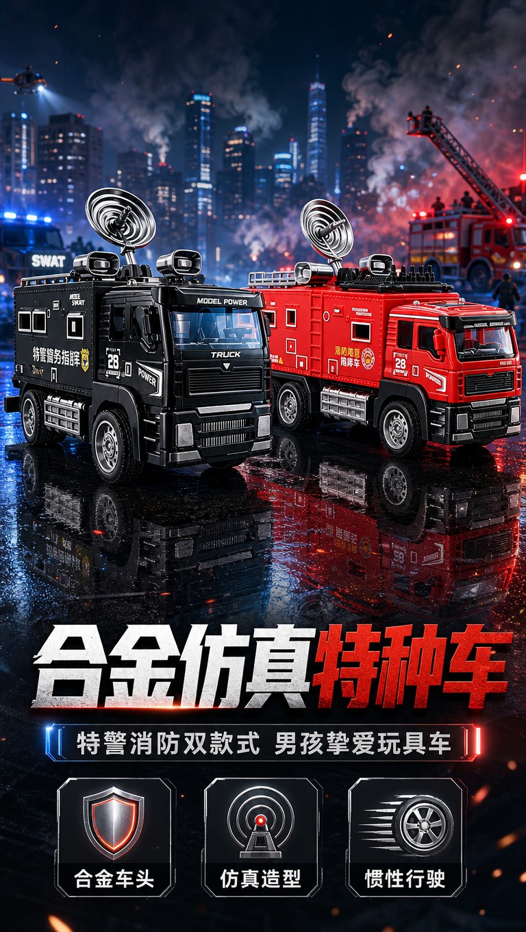 [商品] 使用【图1】黑色特警指挥车和【图2】红色消防指挥车；… - 图片创意预览