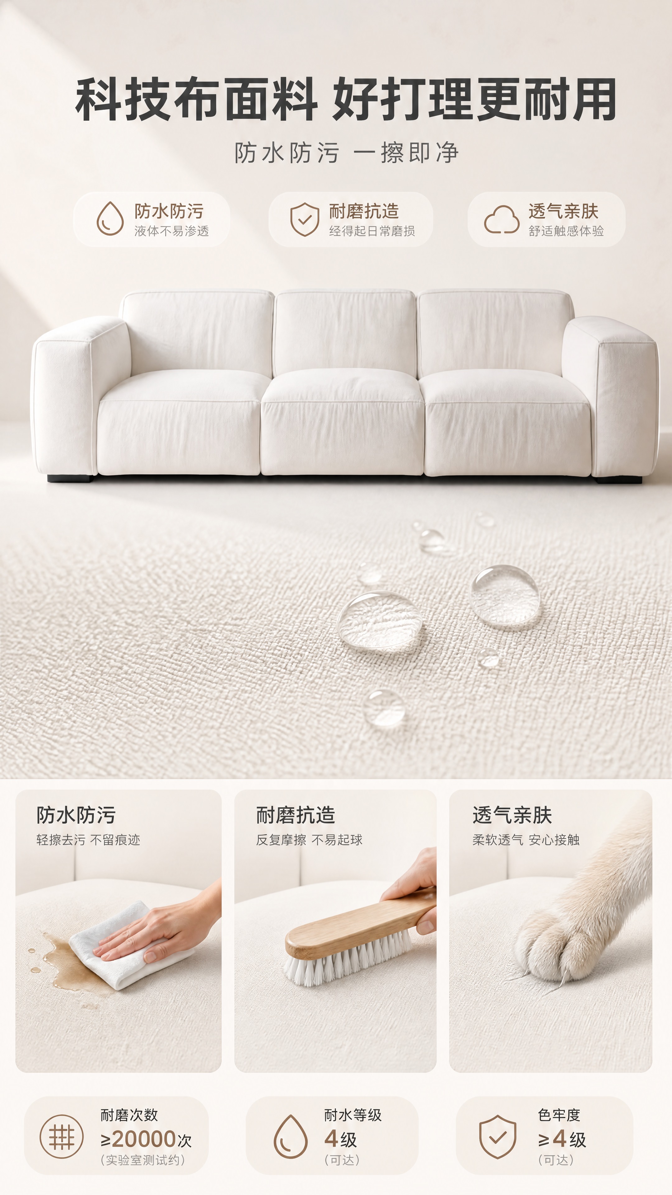 [商品] 使用【图1】奶油白色三人位模块沙发；保留方正模块结构… - 图片创意预览