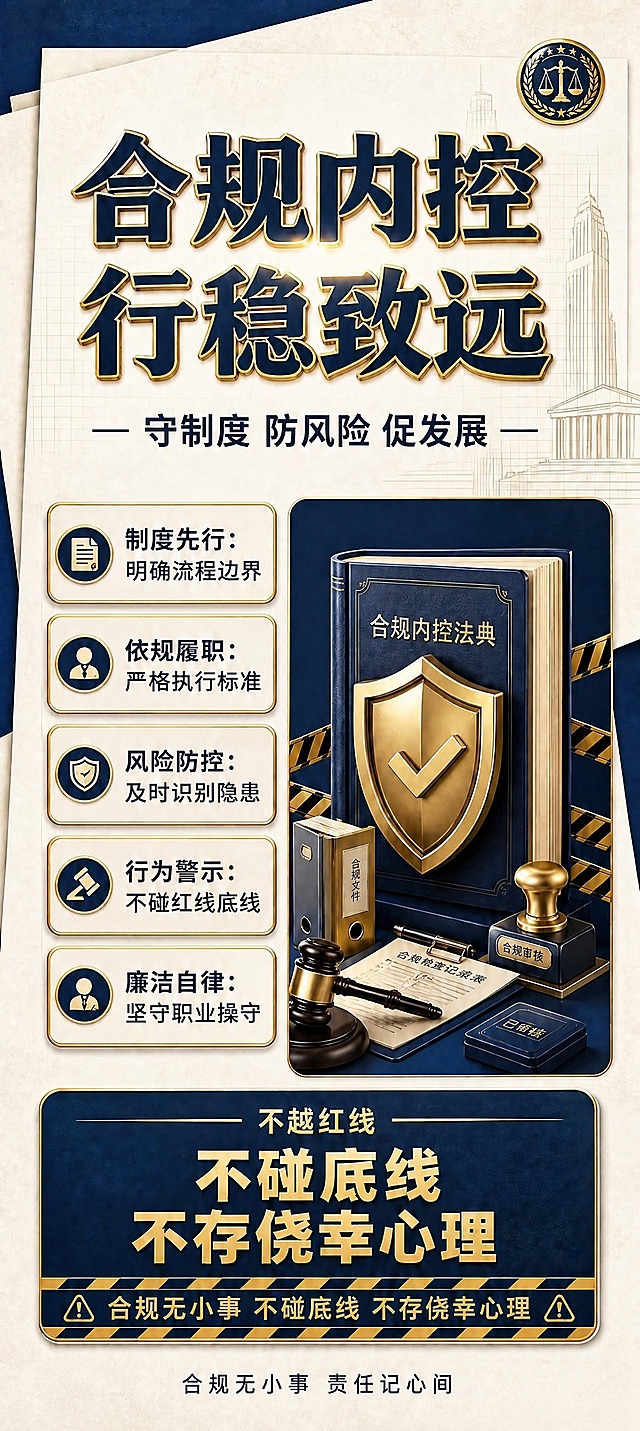 去除左下角的二维码占位方块，将该位置恢复为与周围一致的米白色纸张背景，保持底部标语"合规无小事 责任记心间"居中显示。其余所有内容、排版、配色、元素均保持不变。