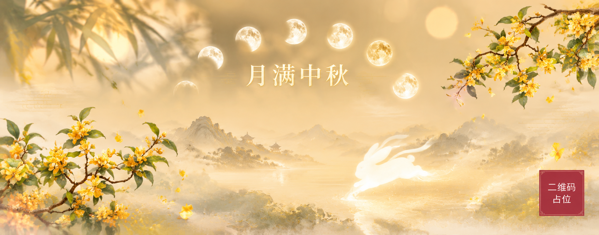 在保留原图整体构图、暖黄色调、月相变化序列、桂花枝、玉兔剪影和… - 图片创意预览