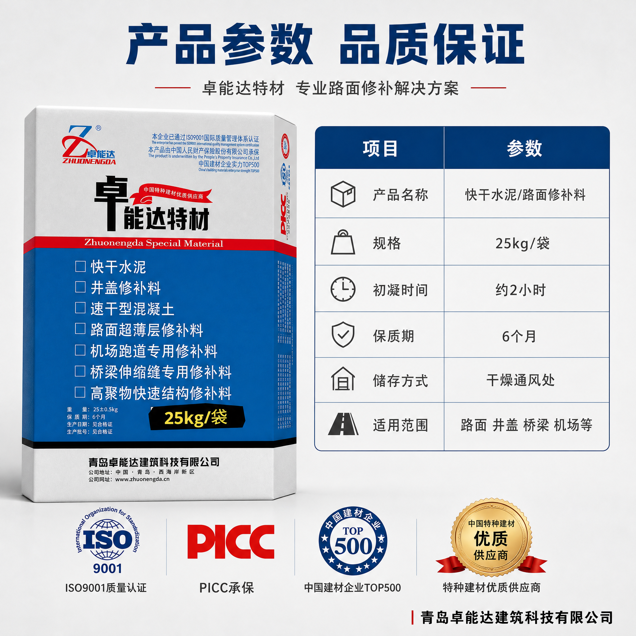 [主图-6] 卓能达特材 快干水泥路面修补料 产品规格参数与认… - 图片创意预览