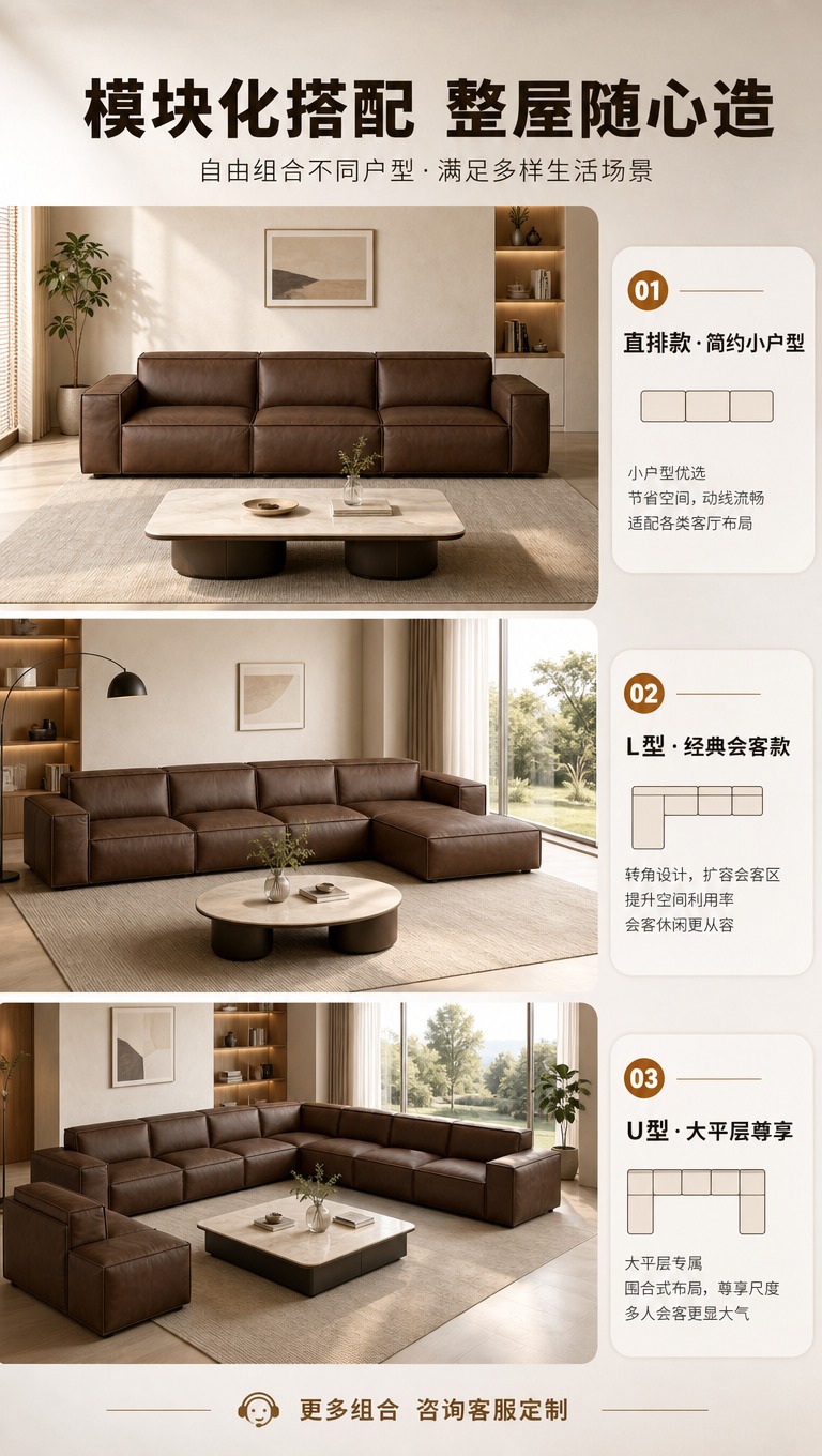 [商品] 使用【图1】深棕色皮质模块沙发为基础；保留方正箱体结… - 图片创意预览