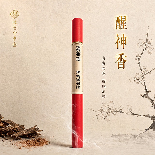 [主图-1] 首图点击率 故宫宝聿堂醒神香 国风氛围感主视觉
[统一基调] 东方雅致故宫国风 小红书原生氛围感 朱砂红与米白宣纸色为主色调 烫金点缀 宋体标题字 细楷辅助字 金边米白卡片 整体温润高级 有书卷气
[画面] 红色醒神香管竖直居中偏右 占画面约55% 管身标签清晰可见醒神香与故宫宝聿堂字样 背景为浅米白宣纸纹理 左上角放故宫宝聿堂品牌标识 左下角散落几片沉香木片和一小撮檀香粉 右侧后方有一枝淡墨梅花探出 香管底部有淡淡青烟袅袅升起 画面留白充足 有呼吸感
[光影质感] 柔和侧上方自然光 香管红色漆面有细腻高光 标签纸张纹理清晰 底部有自然投影 整体温润通透 商业摄影质感
[配色] 主色朱砂红 米白宣纸色 点缀烫金色 墨色梅花 背景浅米白
[文字版式] 左上角品牌名故宫宝聿堂 烫金小楷 右侧上方主标题醒神香 大号宋体烫金边 主标题下方副标题古方传承 醒脑清神 两行细楷深褐色 文字不遮挡香管主体
[输出要求] 比例1:1 文字清晰可读 产品清晰不变形 无错字 无水印 无平台logo 画面干净高级