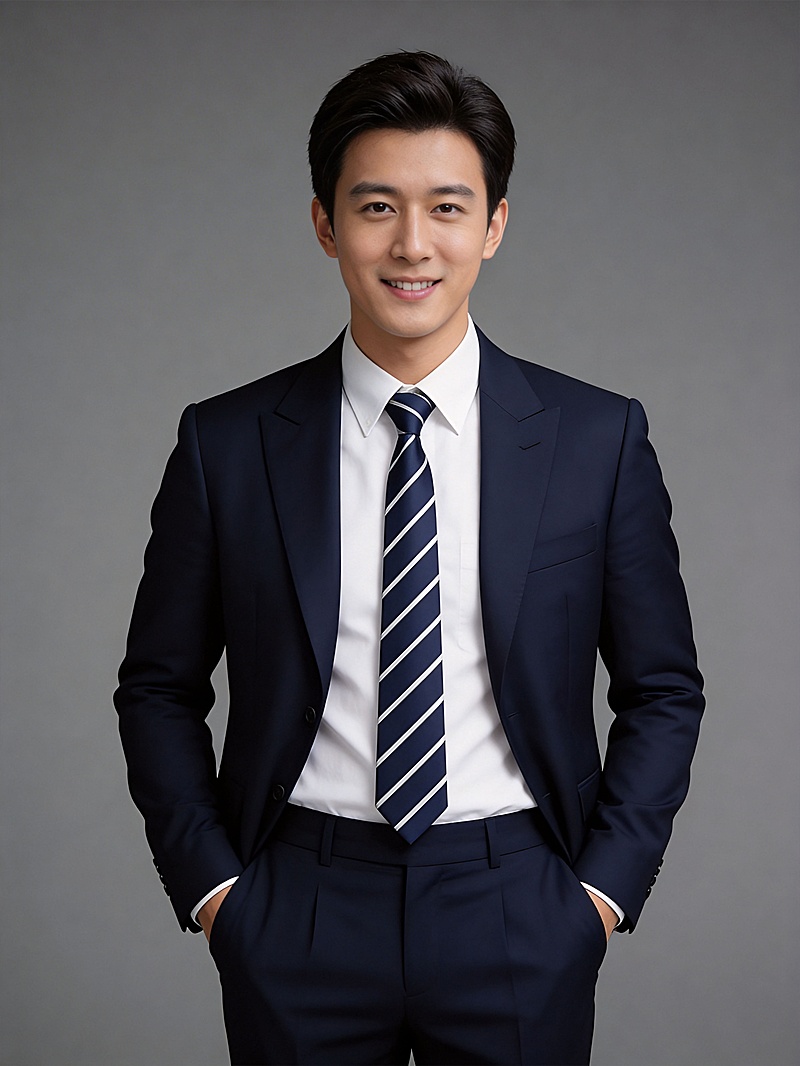 条纹领带双手插兜专业男性职业形象照