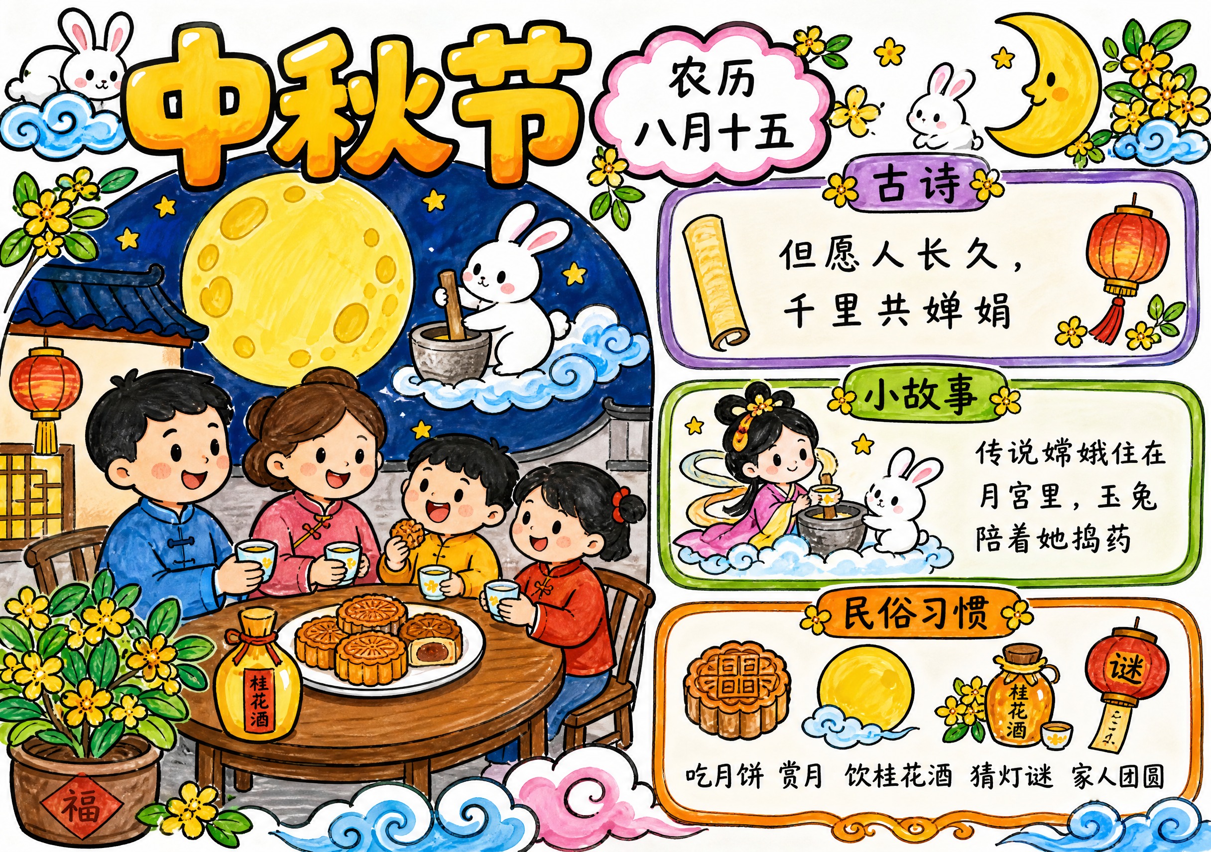 A4横版297:210，纯白色背景，小学生马克笔手绘风格，彩虹… - 图片创意预览