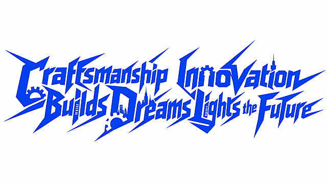 蓝色字体，白色背景，干净的背景，创意黑体字体设计七组英文"Craftsmanship Builds Dreams, Innovation Lights the Future"，所有文字单行横向排列，将字体进行大幅度抽象变形。笔画极度粗重厚实呈现块面感，所有笔画转角和末端都做锋利斜切处理，转折处保留尖锐棱角绝不圆滑过渡，主笔画被夸张延伸出锋利的尖角刺出感，字与字紧密穿插几乎无间距，部分笔画融合齿轮和建筑轮廓图形元素替代原有笔画，整体字形充满动感张力，棱角分明融合尖锐边缘与流畅曲线。画面中只能出现这七组文字："Craftsmanship"、"Builds"、"Dreams"、"Innovation"、"Lights"、"the"、"Future"，不得出现参考图中的原文字，不得增加、遗漏或替换任何一个字。文字整体必须完整呈现在画面内不可被裁切，四周留有安全边距。比例16:9