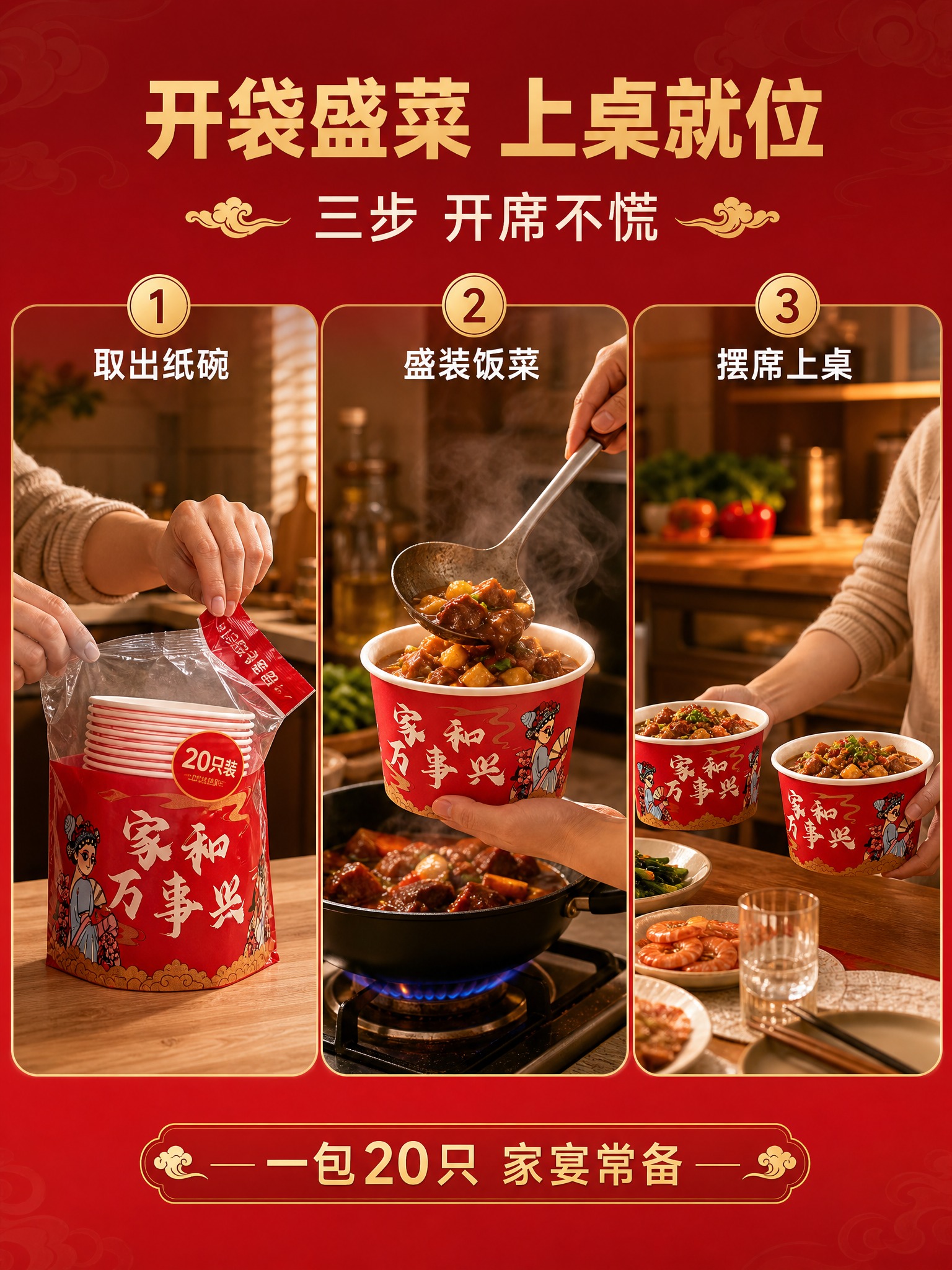 [商品] 使用【图1】【图6】中的 家和万事兴加厚纸碗：保留红… - 图片创意预览