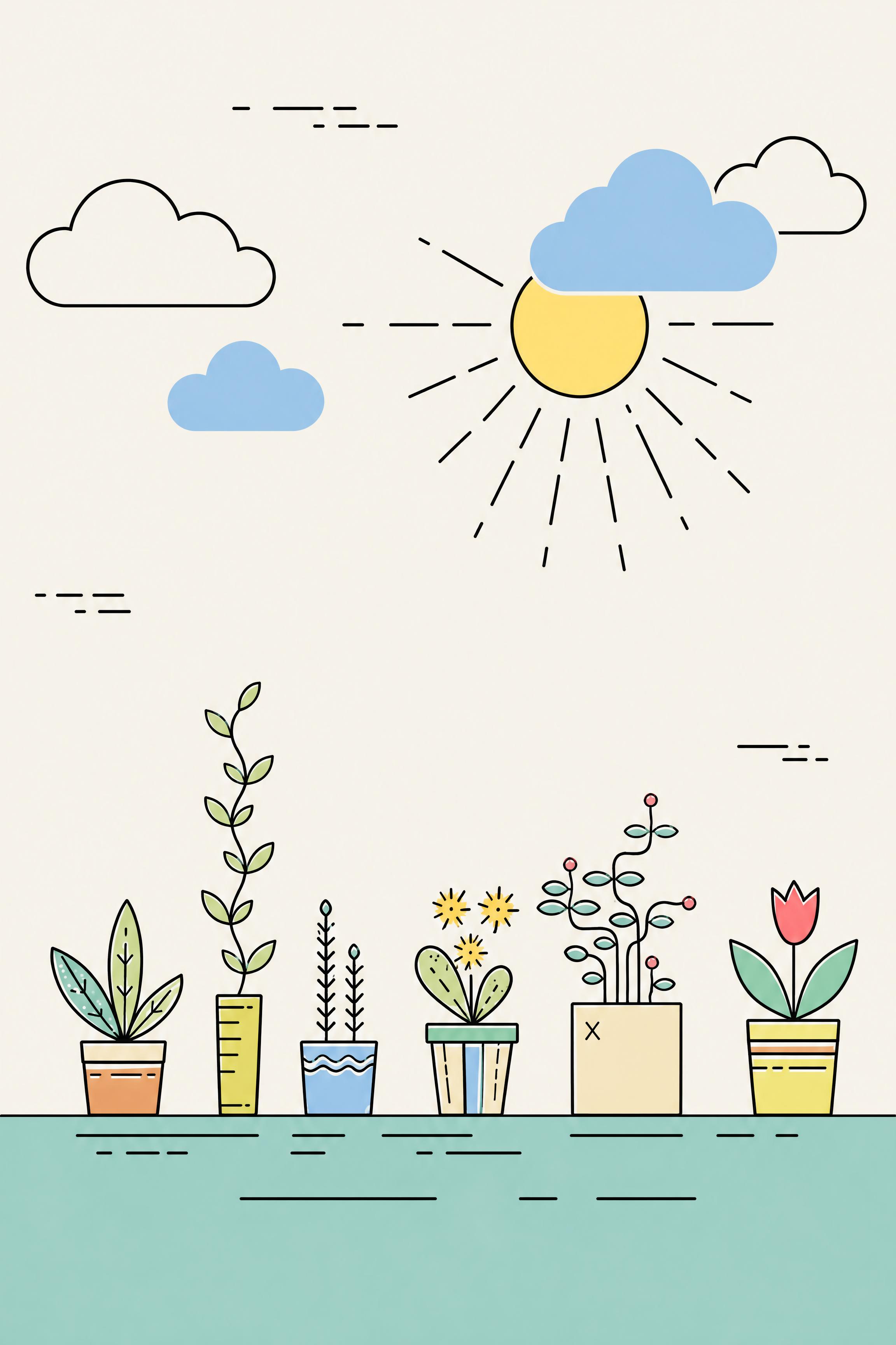 从参考图中提取门帘上的卡通太阳云朵盆栽插画图案，完整保留原图的… - 图片创意预览
