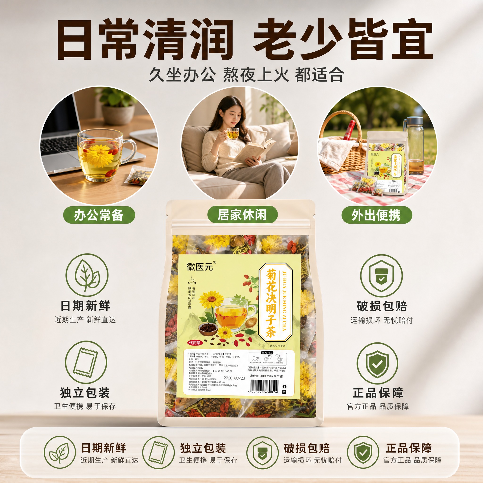[主图-5] 适用人群与服务承诺，主题为适合日常饮用，打消购买… - 图片创意预览