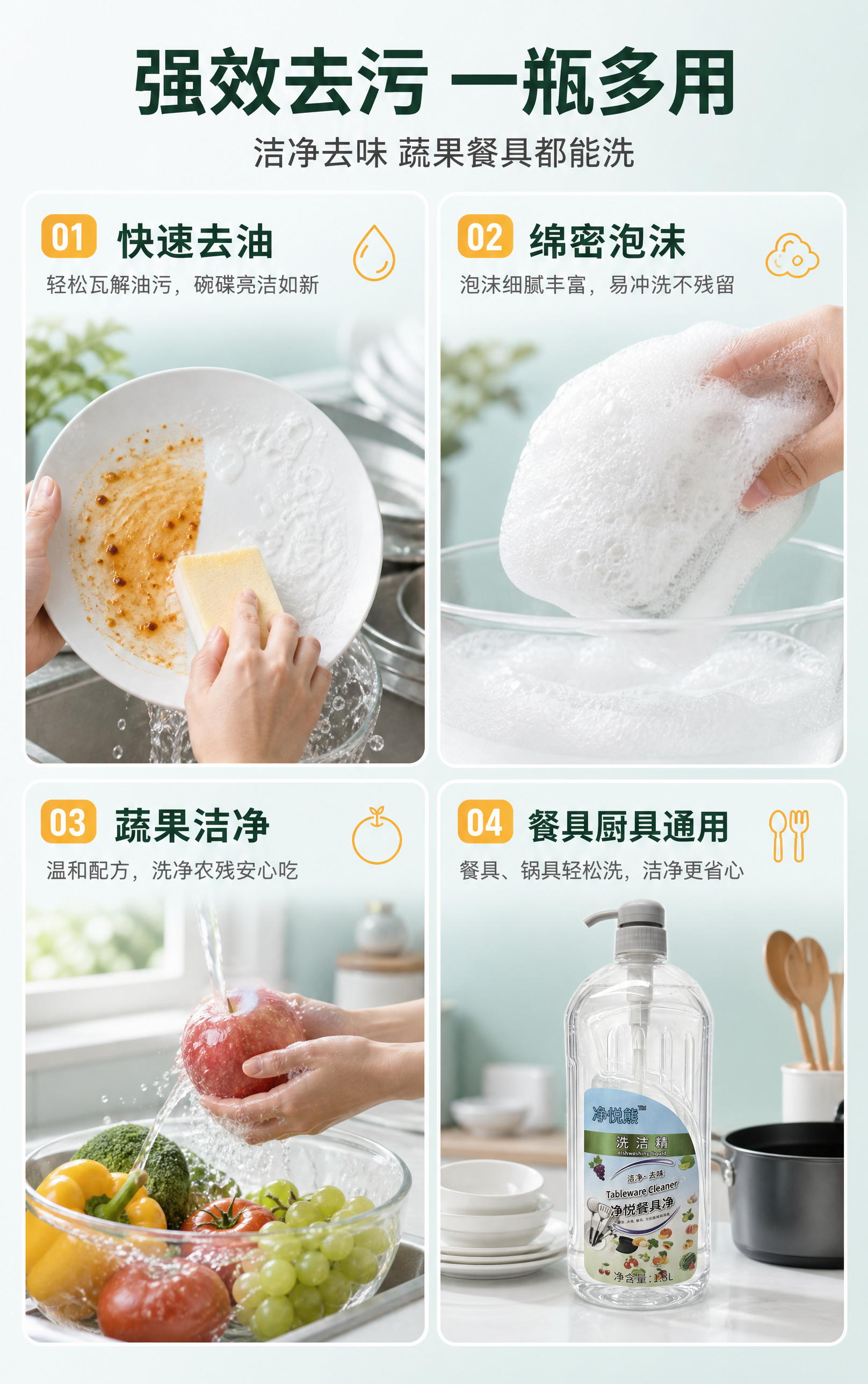 [商品] 使用【图1】净悦熊洗洁精透明瓶装（灰泵头）；保留瓶身… - 图片创意预览