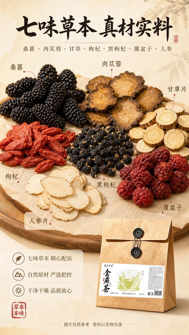[商品] 成分专张，以七味草本原料为主体展示；右下角小图露出【… - 图片创意预览