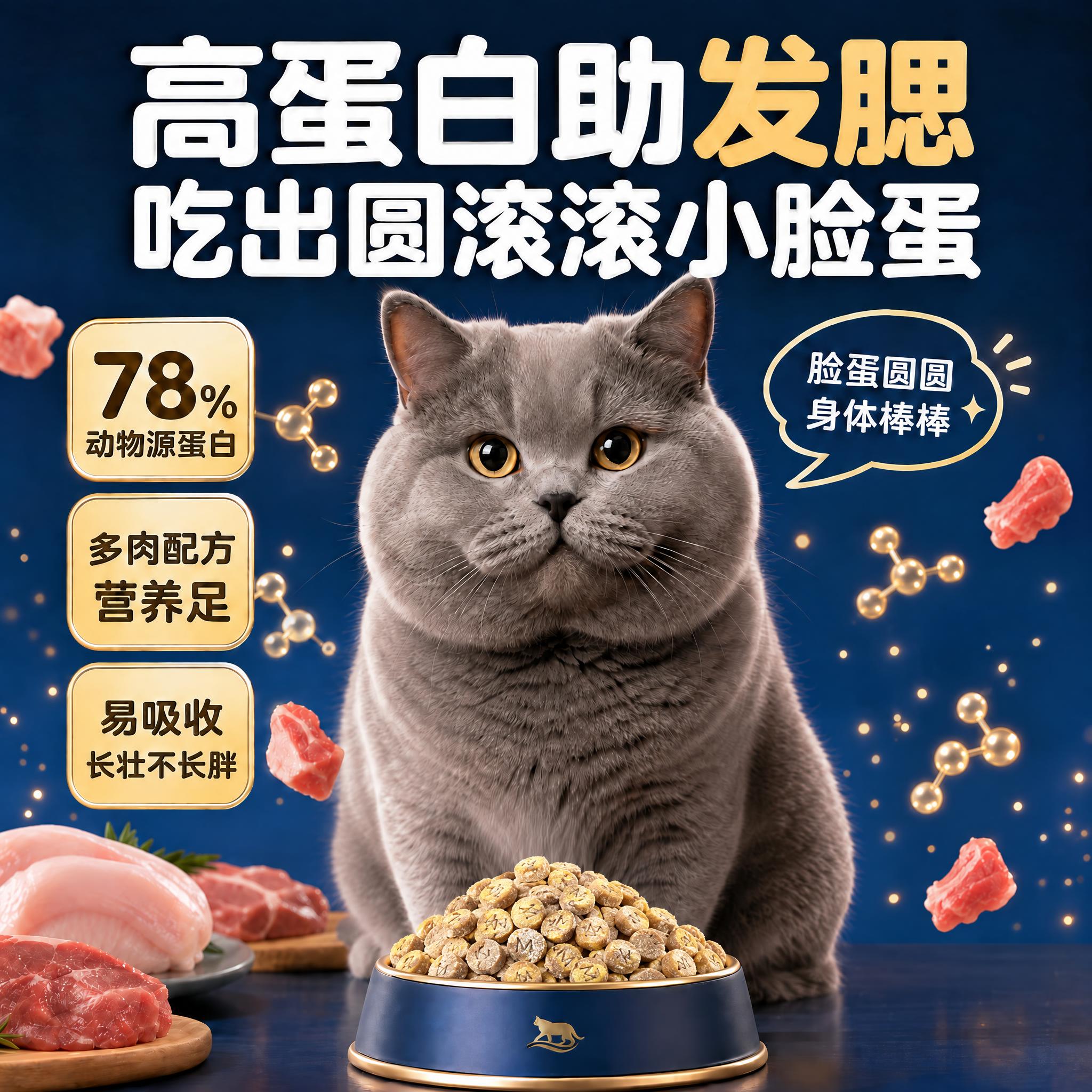 保持画面整体构图、文字、猫咪、肉类食材、碗、背景等所有元素完全… - 图片创意预览