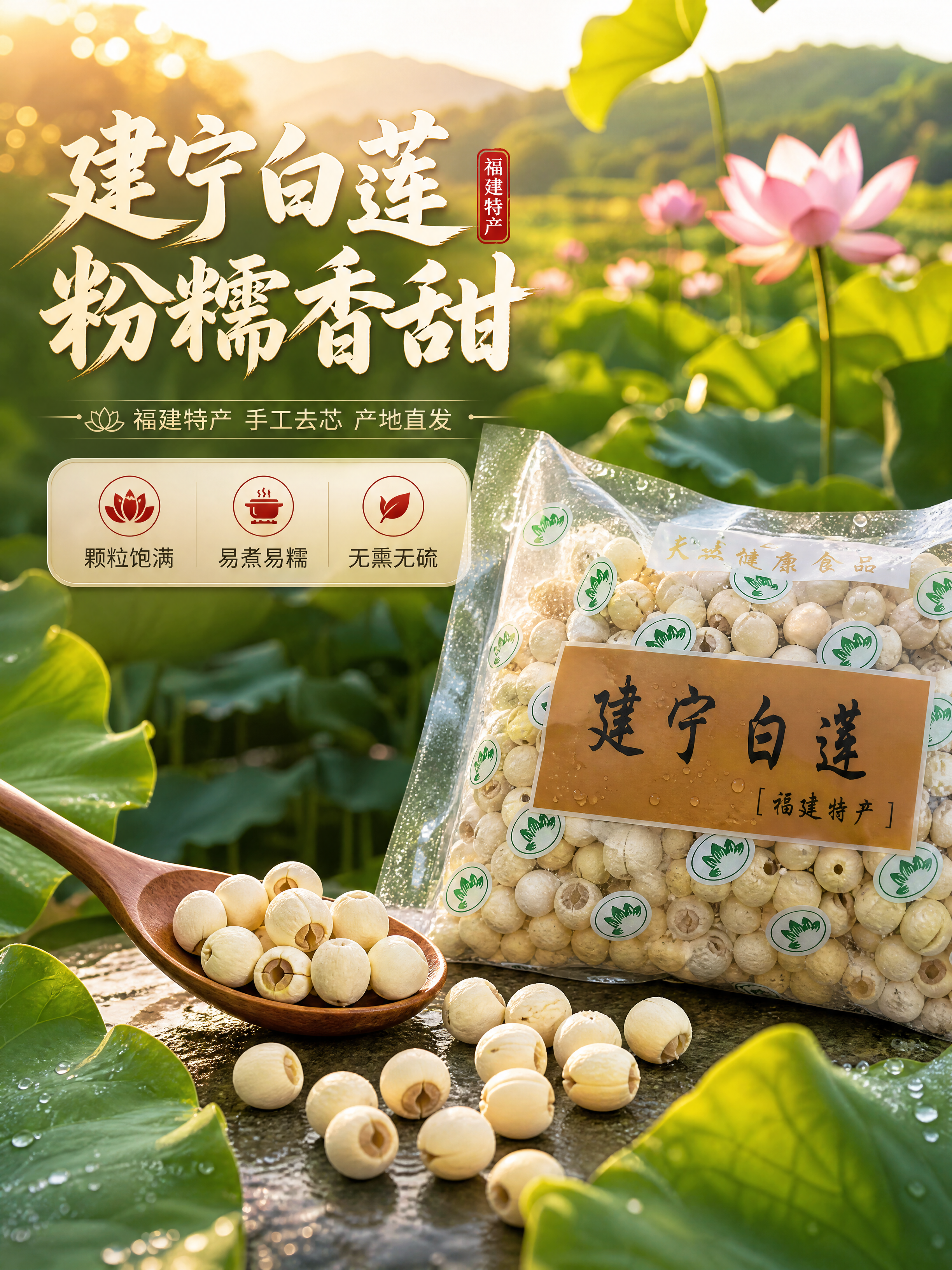[商品] 使用【图1】袋装建宁白莲；保留透明包装袋、棕色标签"… - 图片创意预览